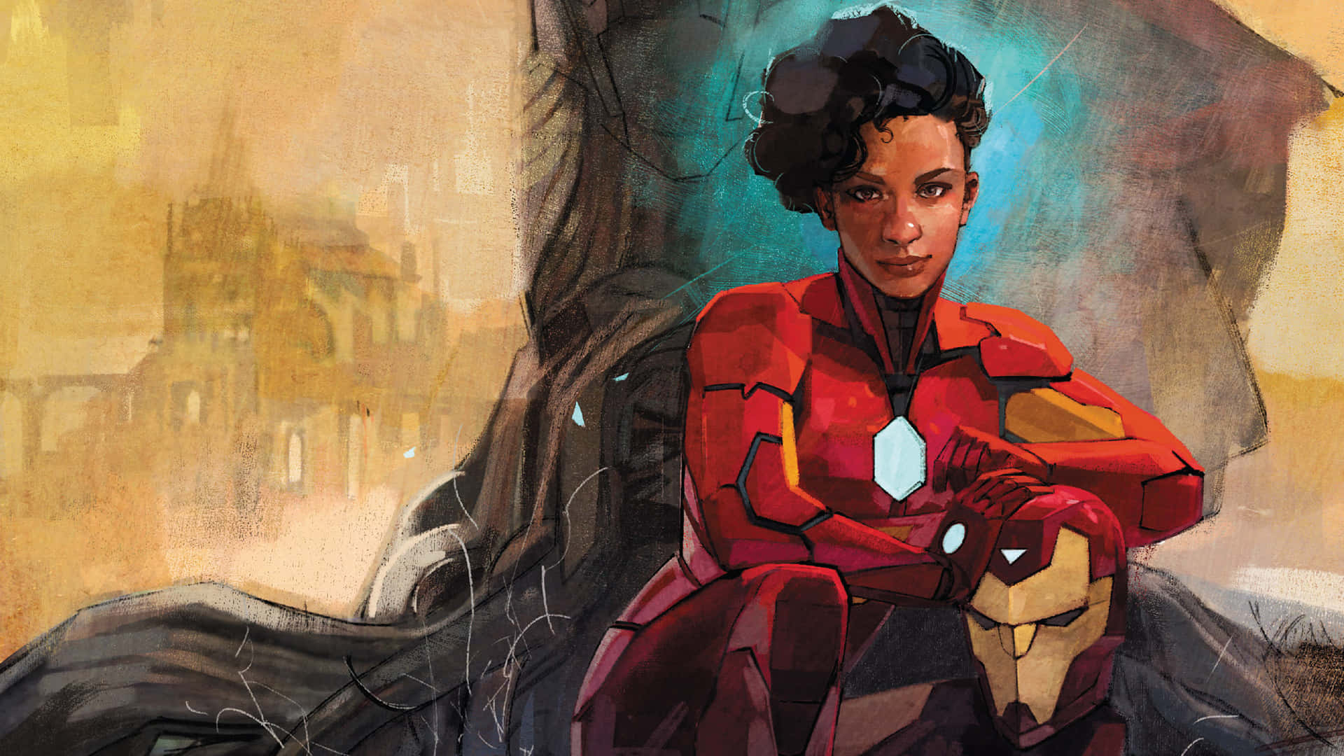 Ironheart, red armored suit, helmet, Full HD Desktop Wallpaper