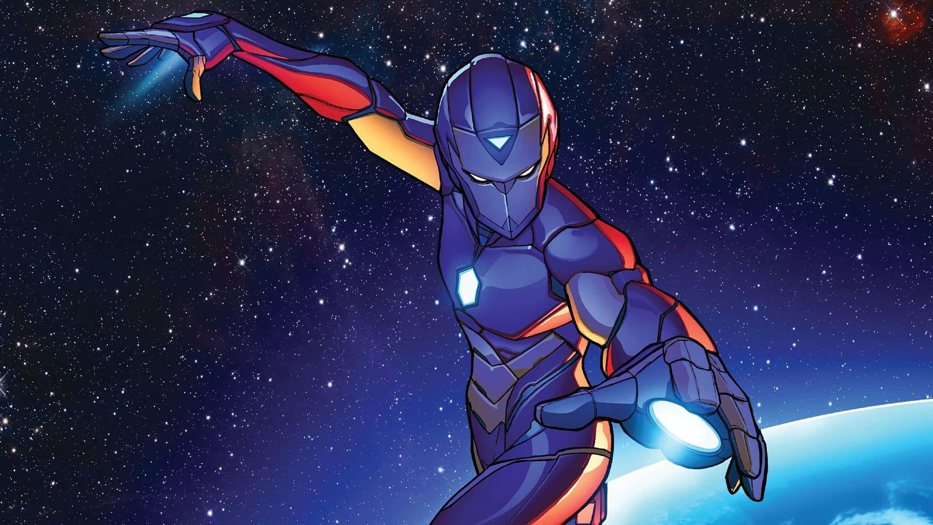 Ironheart, futuristic armored hero, starry cosmos, Full HD Desktop Wallpaper