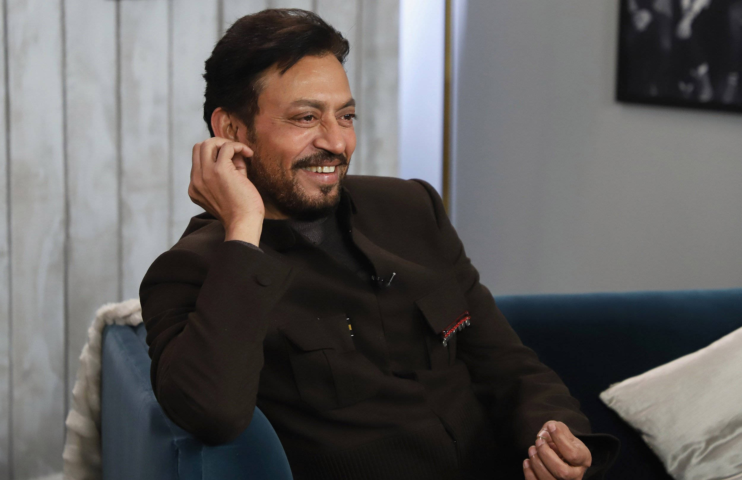 Irrfan Khan, smiling, beard, Full HD Desktop Wallpaper