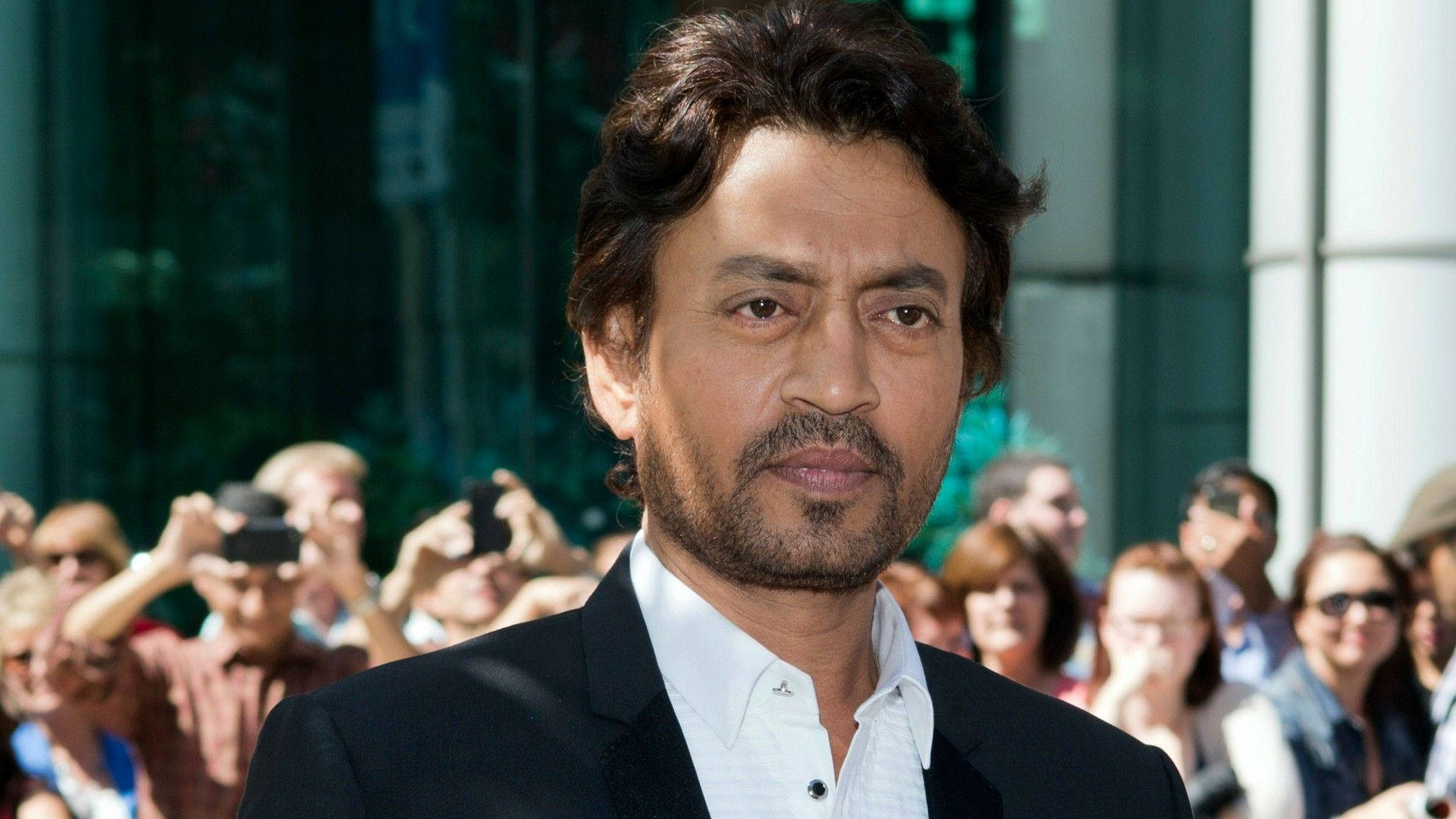 Irrfan Khan, black suit, white shirt, Full HD Desktop Wallpaper