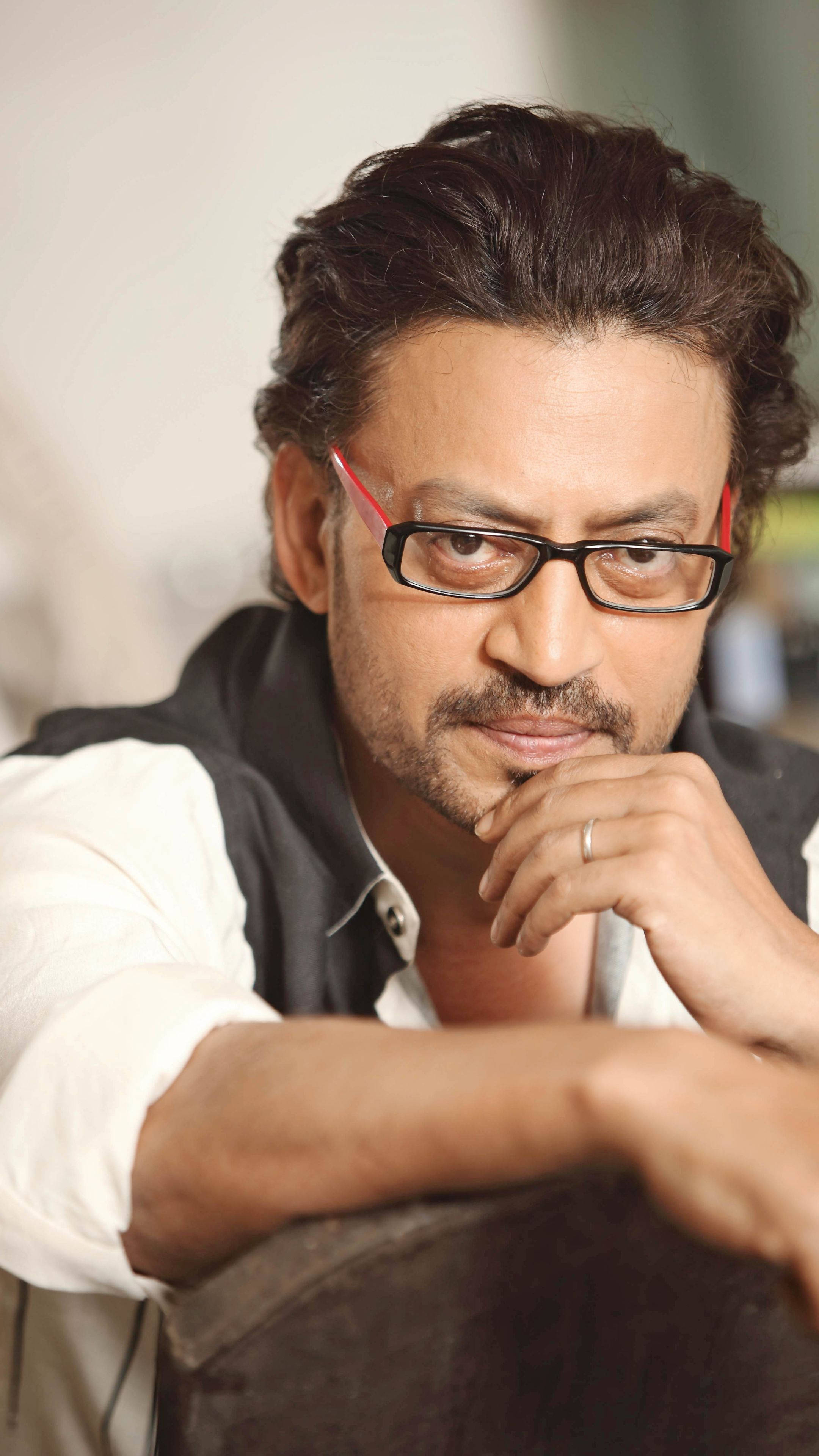 Irrfan Khan, dark curly hair, glasses, 4K Phone Wallpaper