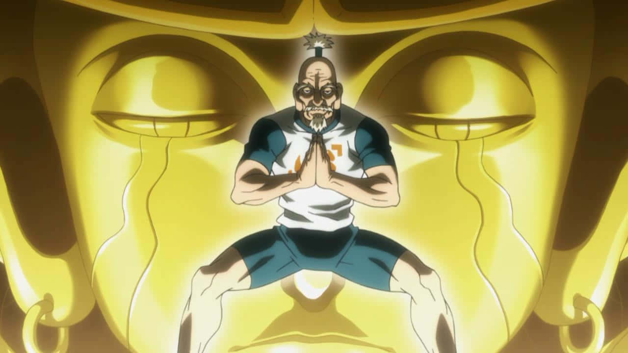 Isaac Netero, white jersey, giant golden Buddha face, HD Desktop Wallpaper