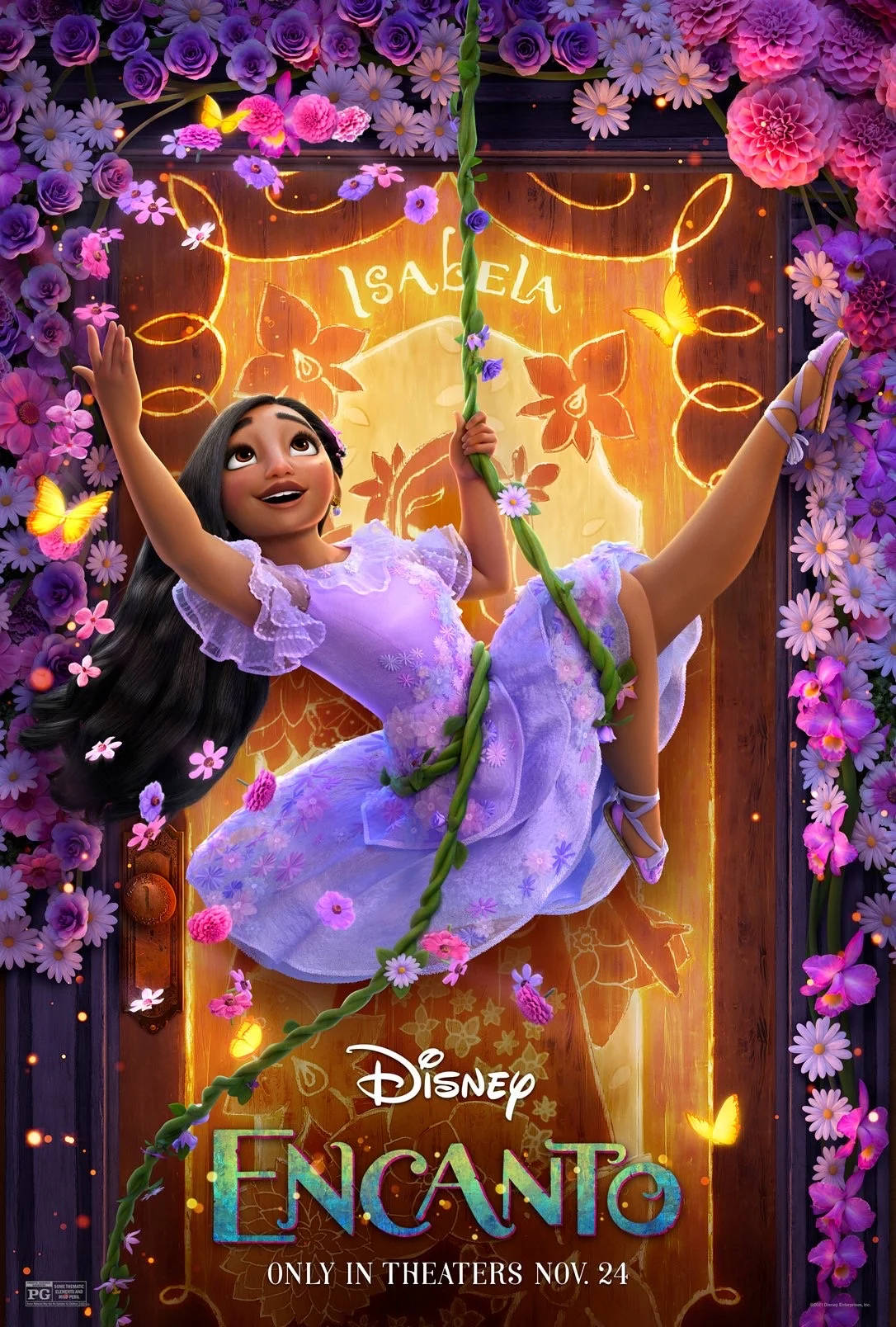 Isabela Madrigal, purple dress, floral archway, HD Phone Wallpaper