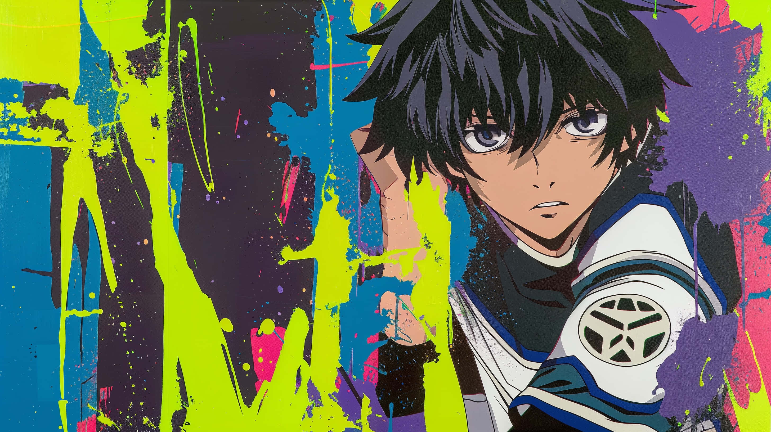 Isagi Yoichi, dark hair, purple eyes, 2K Desktop Wallpaper