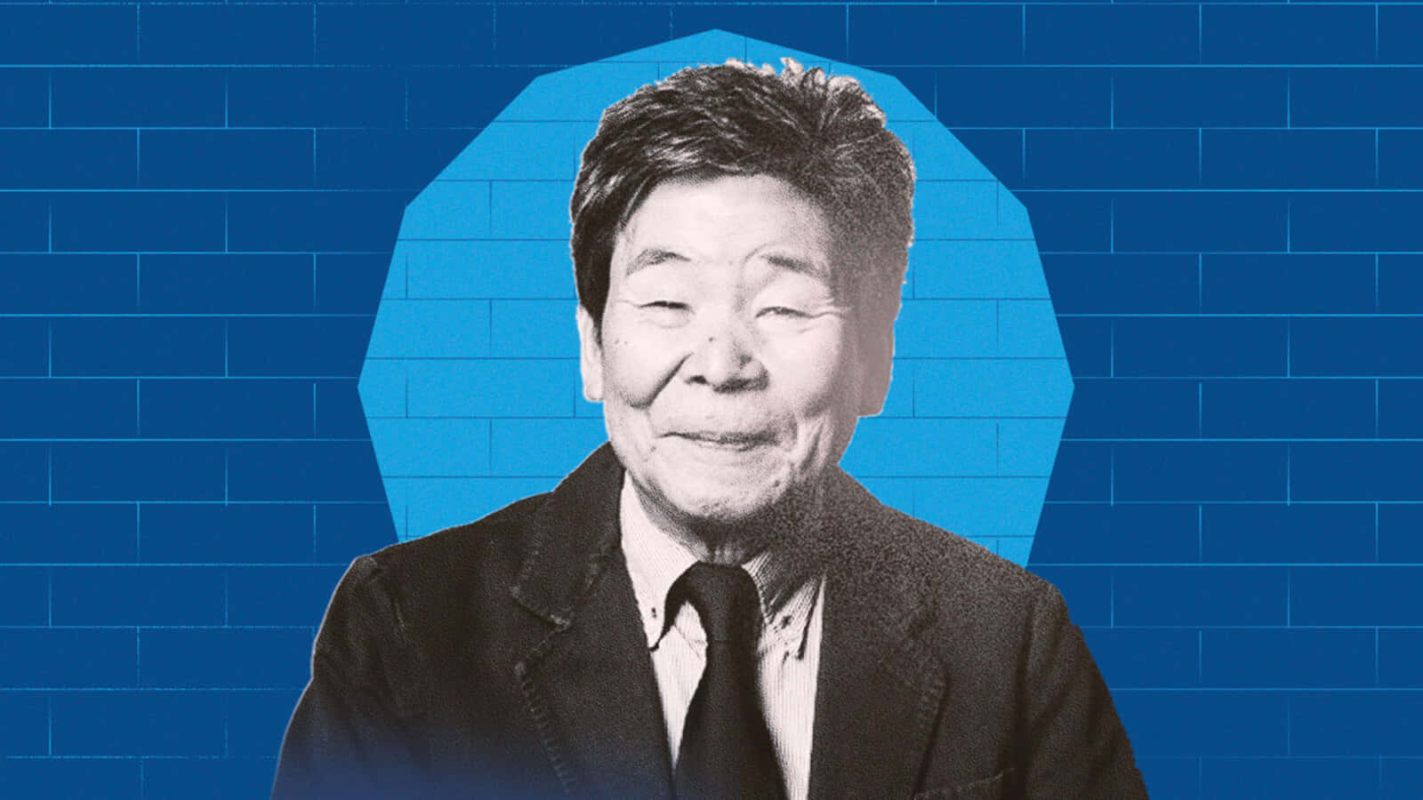 Isao Takahata, blue brick wall, glowing octagonal cutout, HD Desktop Wallpaper