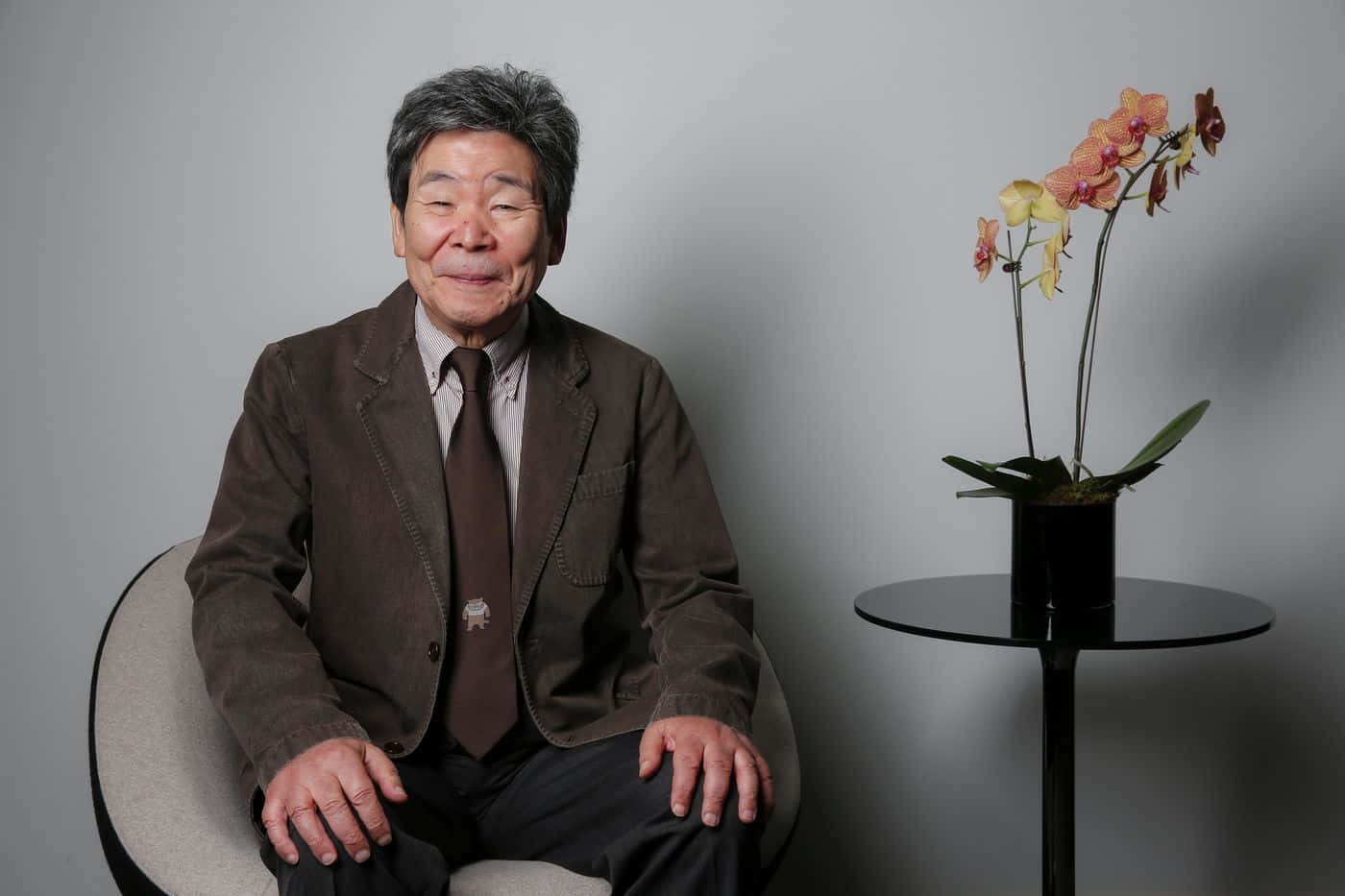 Isao Takahata, gray hair, orchids, HD Desktop Wallpaper