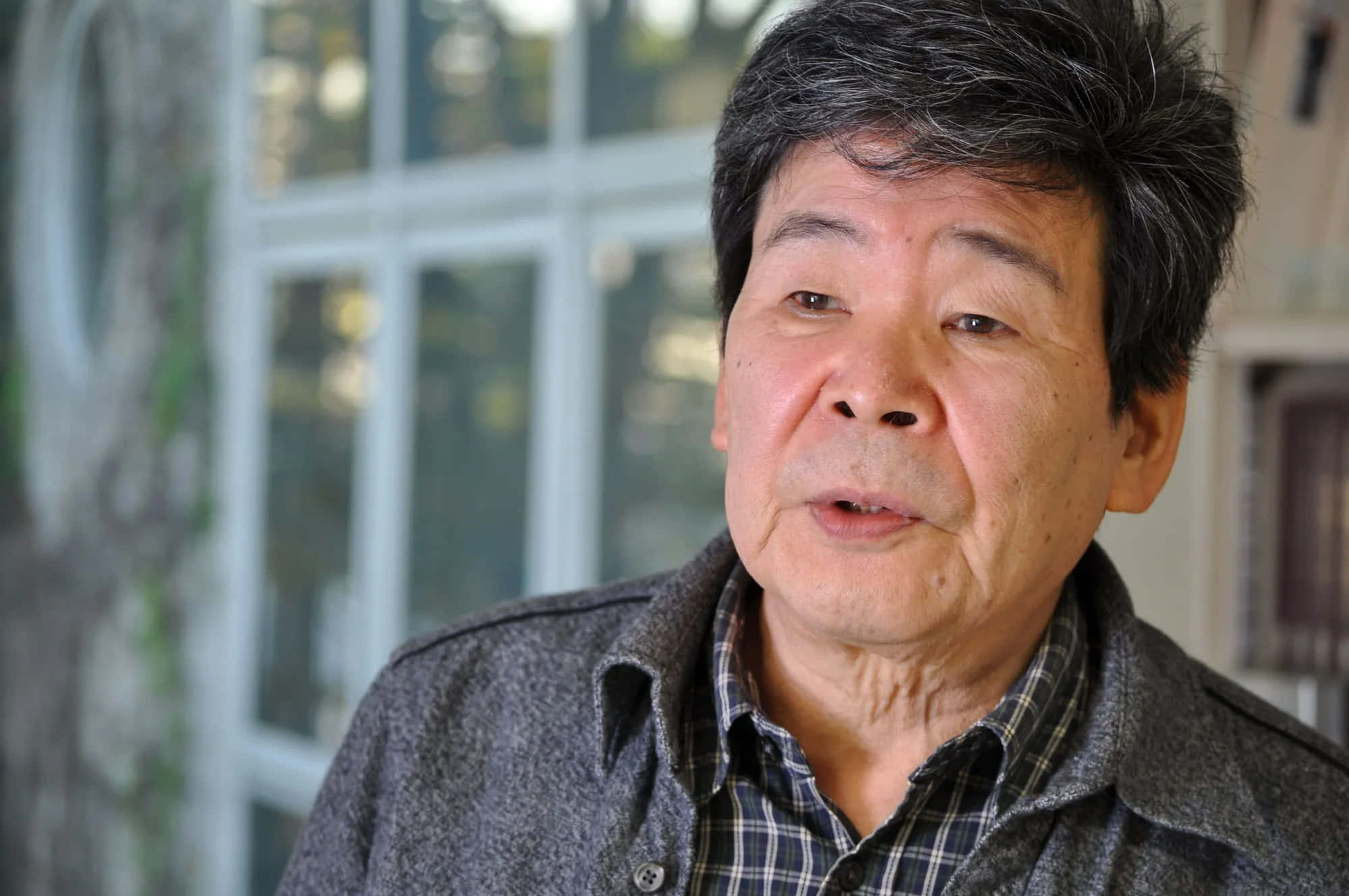 Isao Takahata, gray hair, plaid shirt, Full HD Desktop Wallpaper