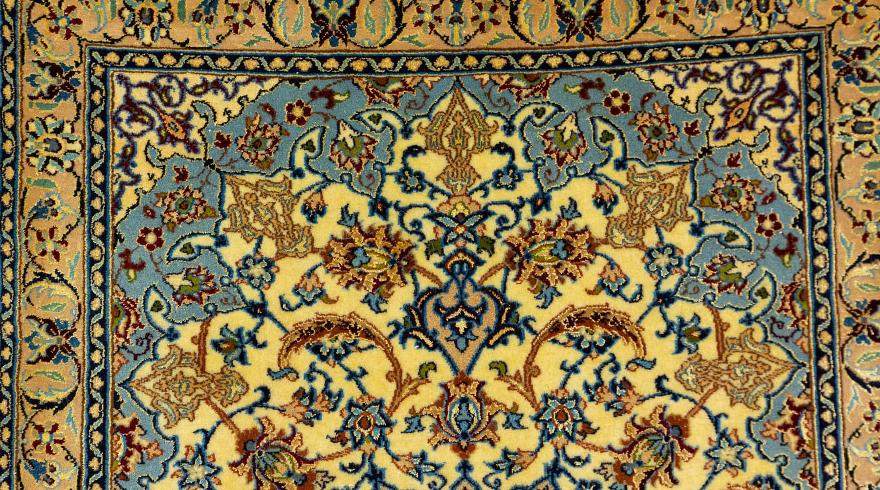 Isfahan, floral silk rug, blue gold, HD Desktop Wallpaper