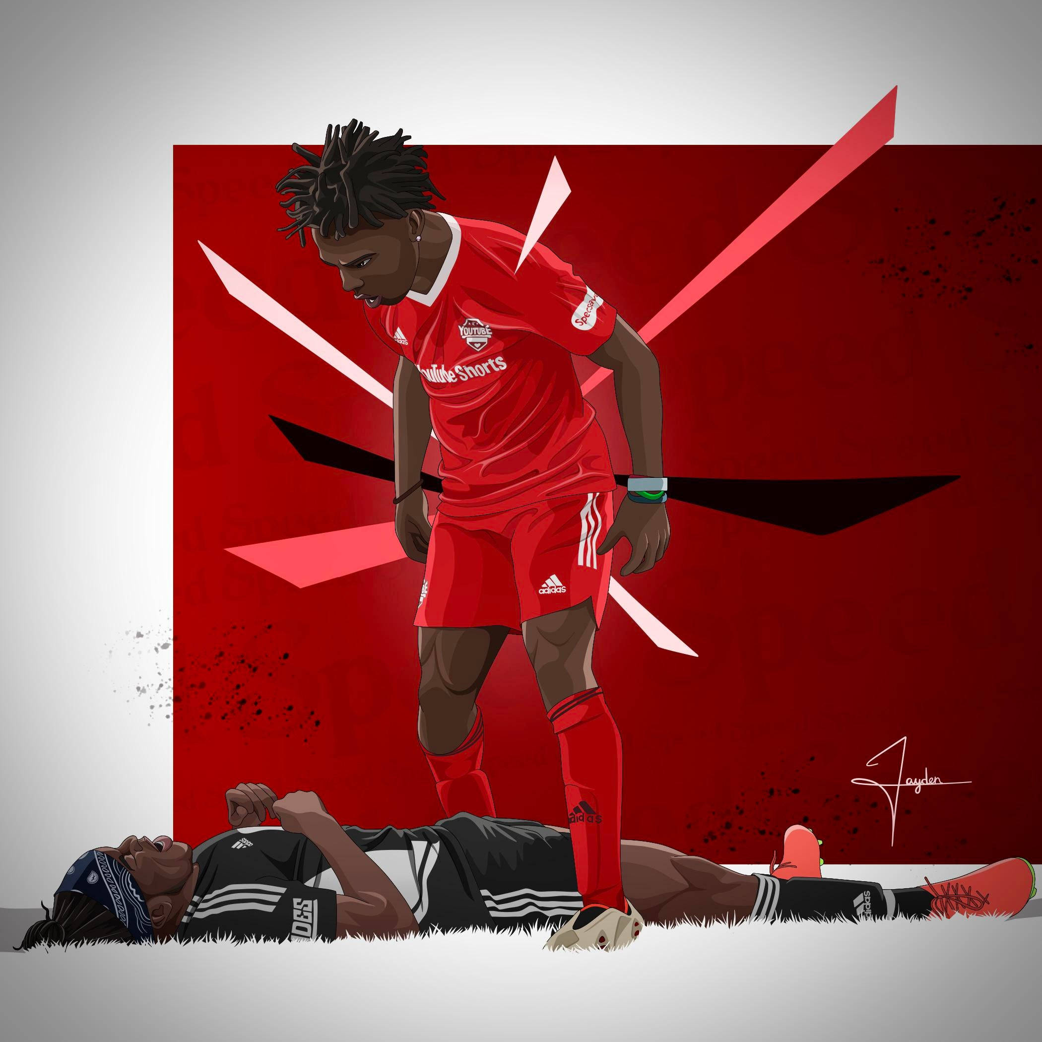 Ishowspeed, red soccer player, grass, Full HD Desktop Wallpaper
