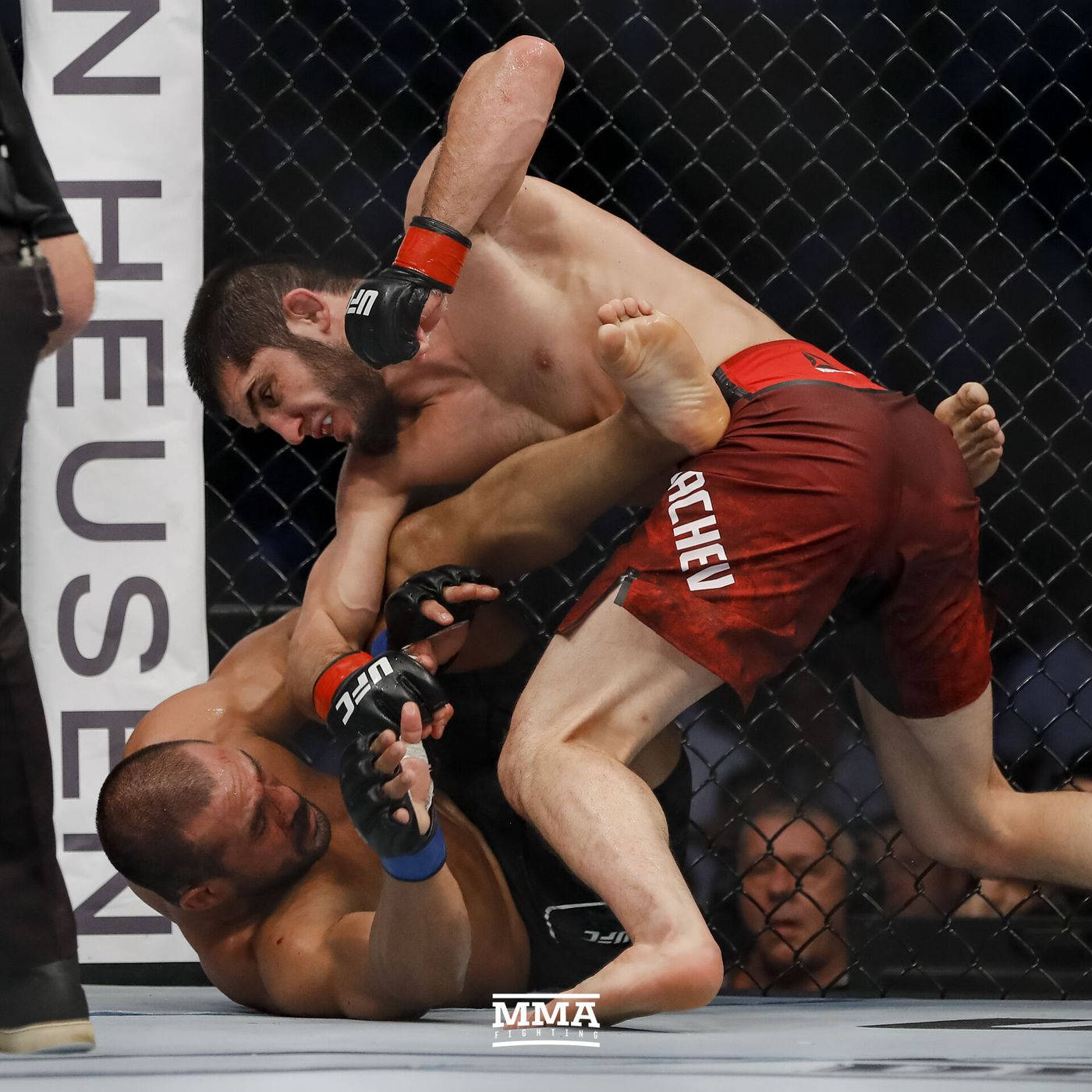 Islam Makhachev, octagon cage, leg lock, HD Desktop Wallpaper