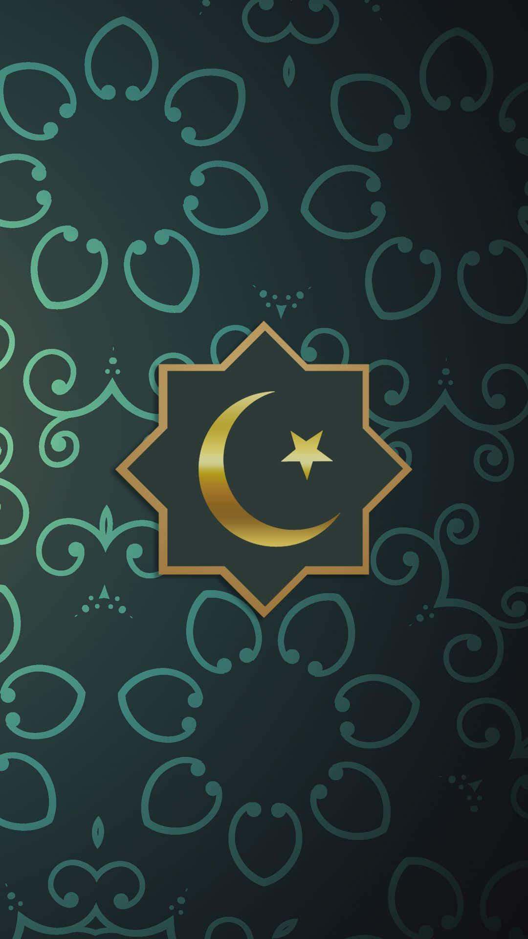 golden crescent moon, star emblem, starburst frame, Full HD Phone Wallpaper