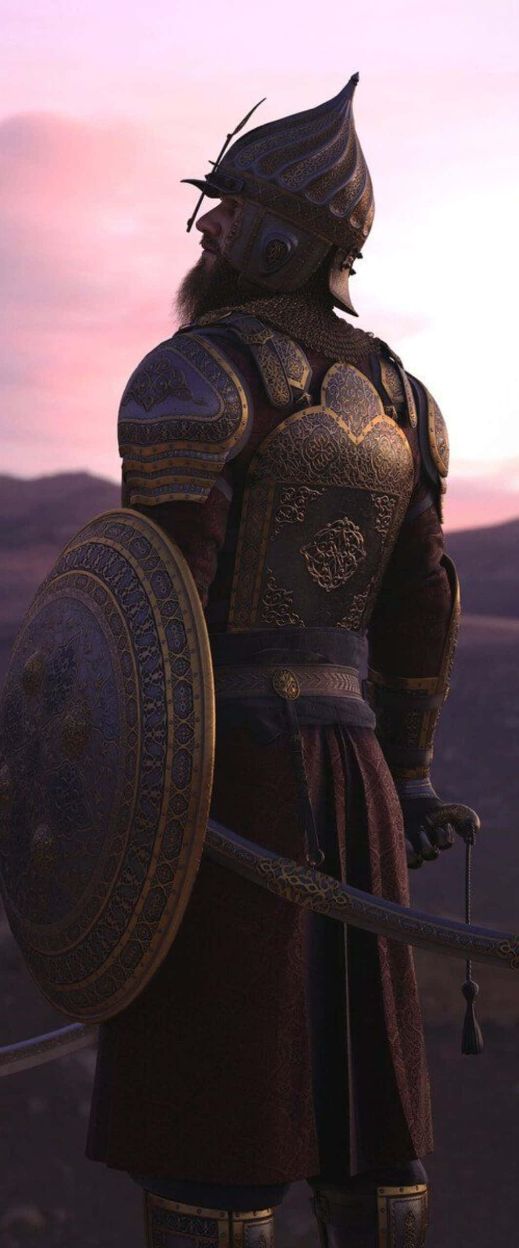 Islamic Warrior, dusk, pink and purple sunset, 2K Phone Wallpaper