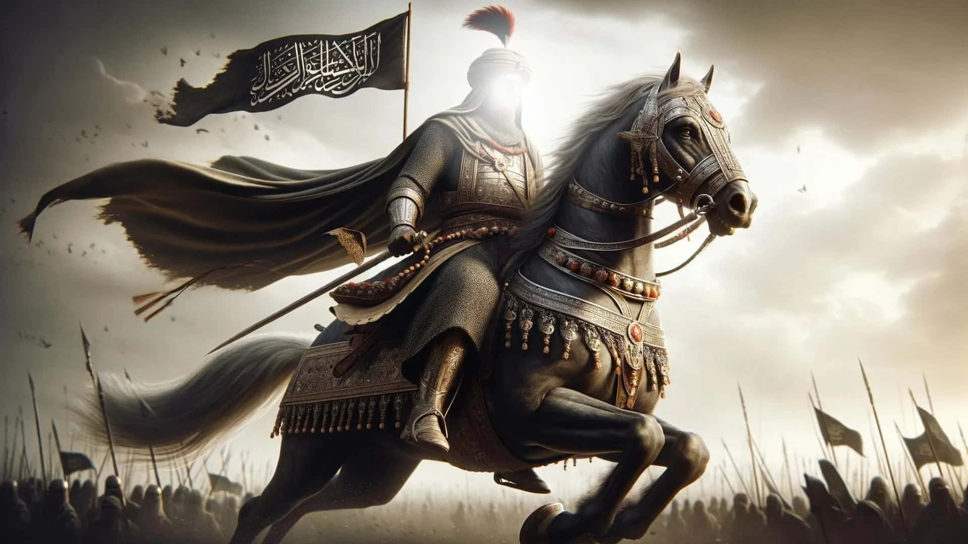 Islamic Warrior, horseback, flag, Full HD Desktop Wallpaper