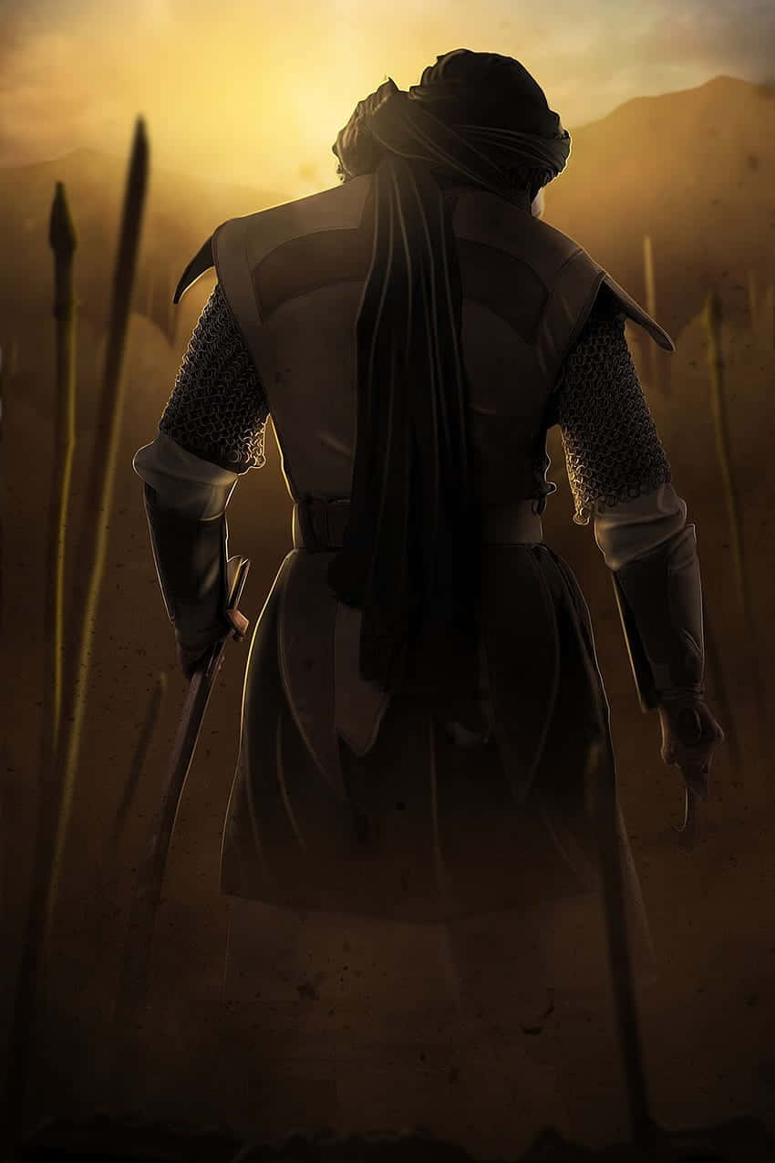 Islamic Warrior, golden sunset, chainmail, SD Phone Wallpaper