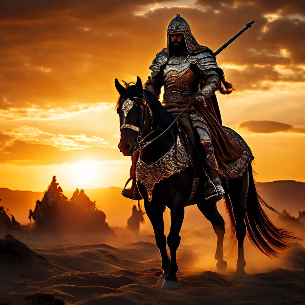 Islamic Warrior, horseback, sunset, SD Desktop Wallpaper