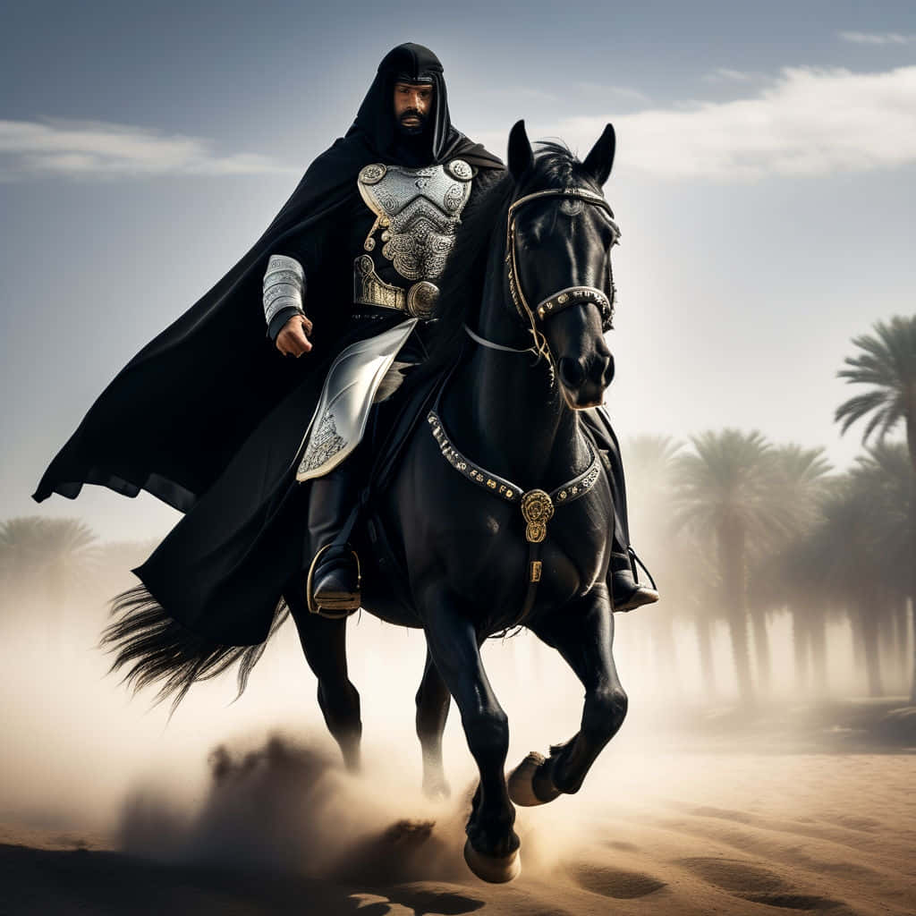 Islamic Warrior, black armor, black horse, SD Desktop Wallpaper
