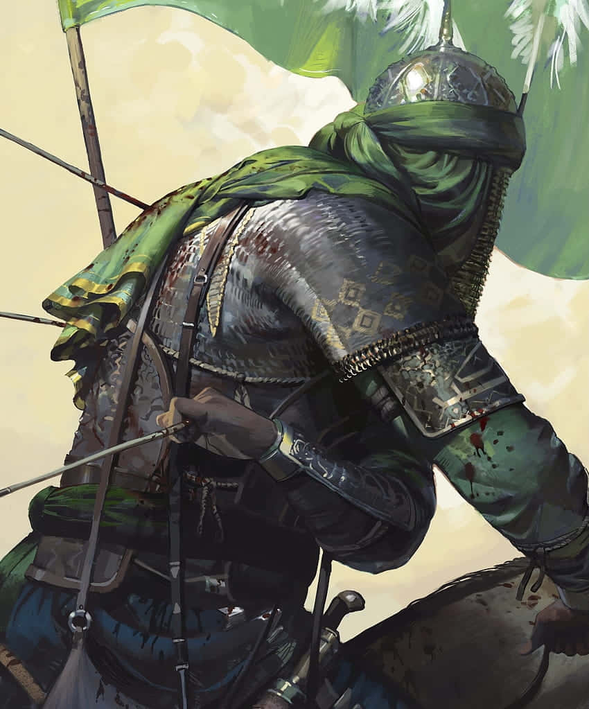 Islamic Warrior, green and silver armor, feathered helmet, SD Phone Wallpaper