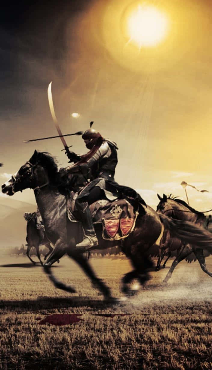 Islamic Warrior, charge, sunset, SD Phone Wallpaper
