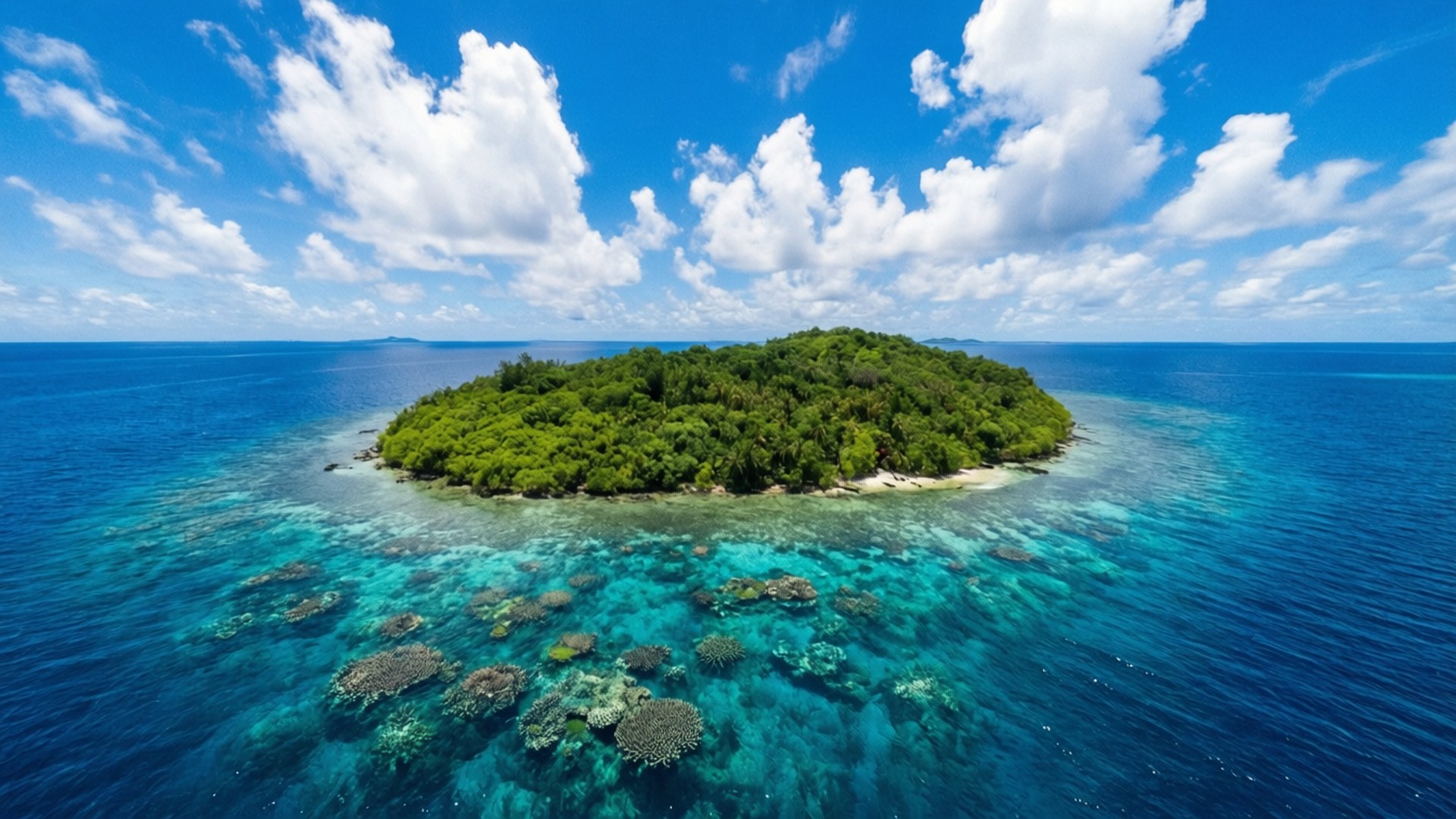 tropical island, aerial shot, vibrant, Full HD Desktop Wallpaper