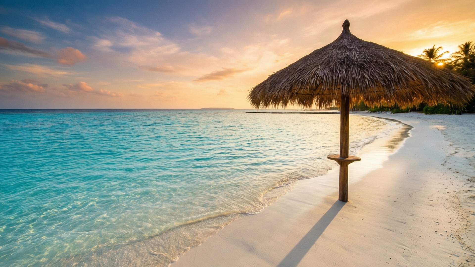 Tropical Paradise Sunset, beach, sunset, Full HD Desktop Wallpaper