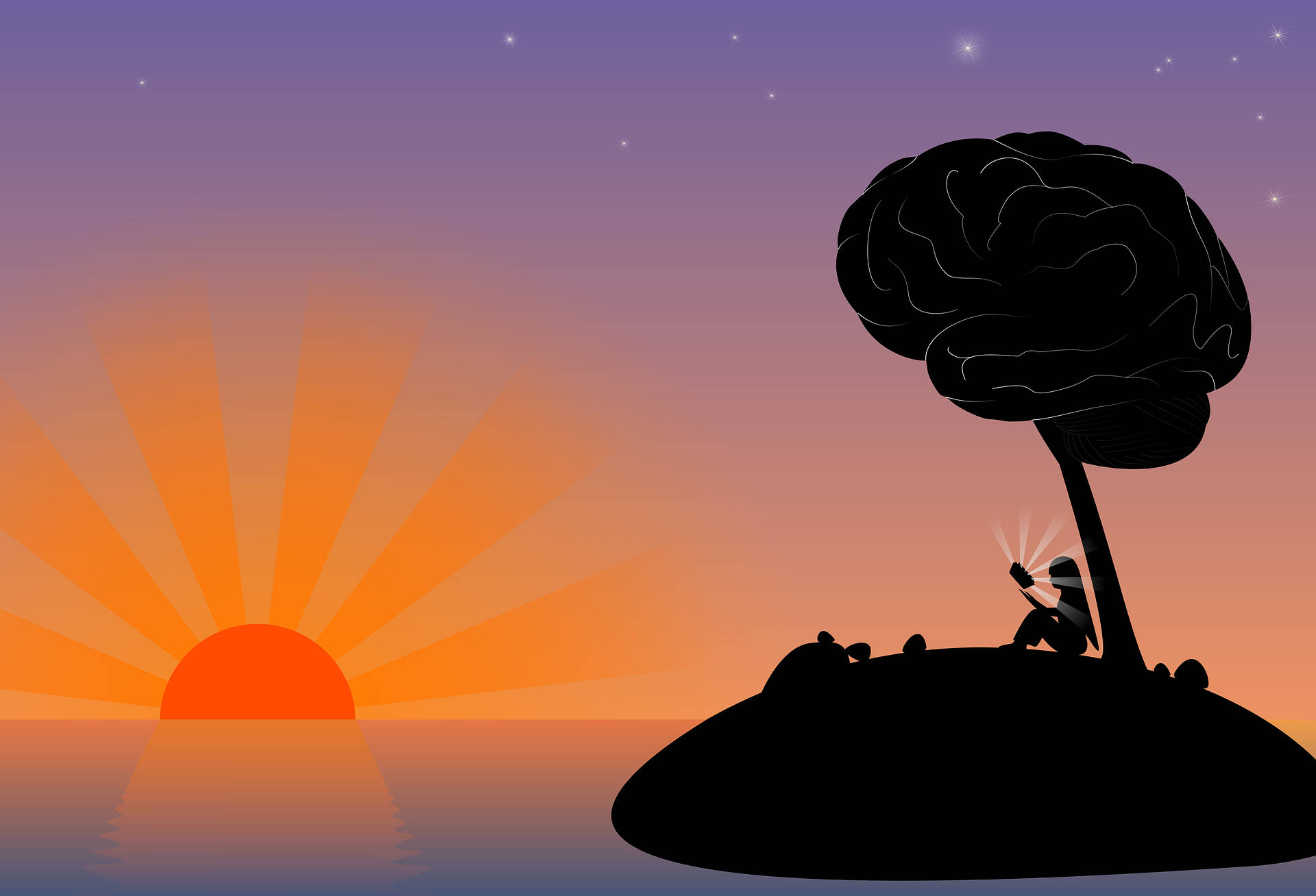 Island Vector Art, silhouette, person reading, Full HD Desktop Wallpaper