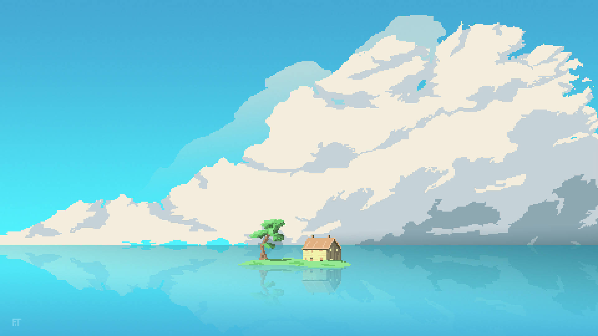 Island Home Aesthetic, pixel art, house, Full HD Desktop Wallpaper