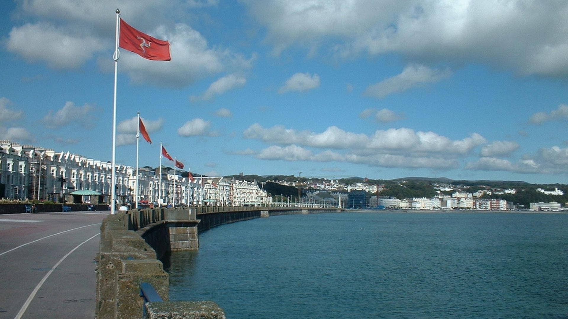 Isle Of Mann, flag pole, coastal promenade, Full HD Desktop Wallpaper