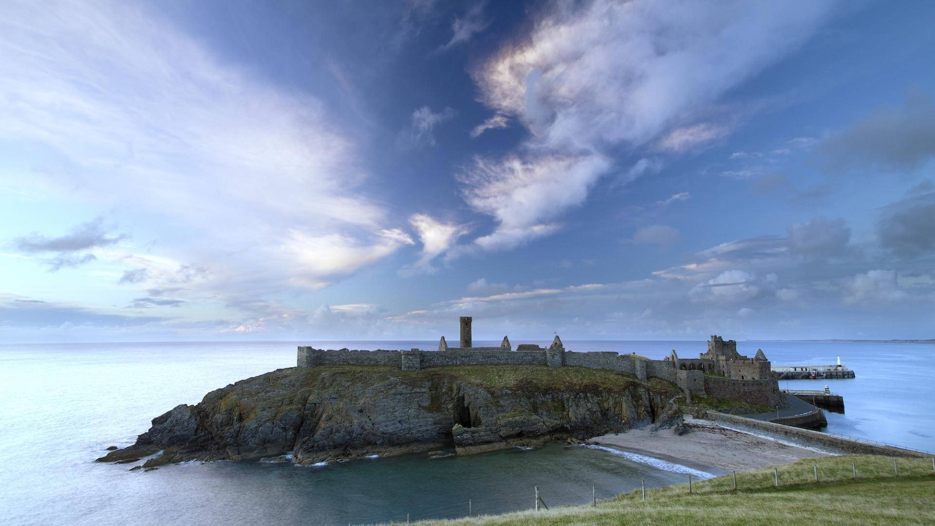 Isle Of Mann, dusk, ancient stone castle, Full HD Desktop Wallpaper
