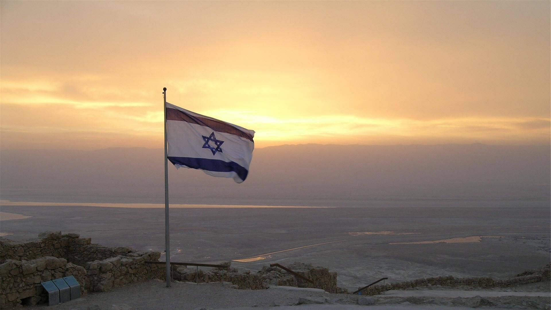 Israel Flag, mountaintop, ancient stone ruins, Full HD Desktop Wallpaper