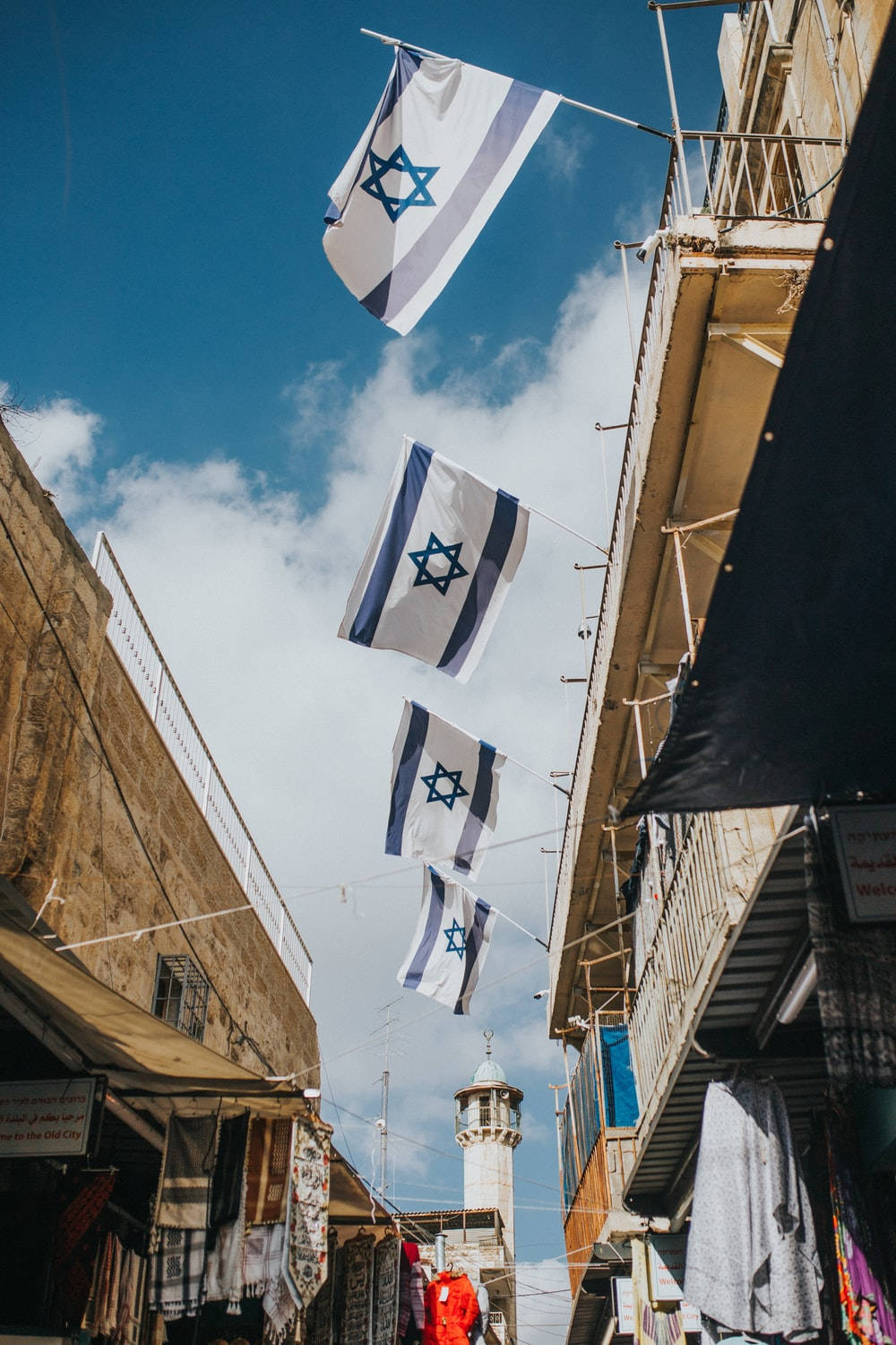 Israel Flag, balcony, weathered buildings, HD Phone Wallpaper