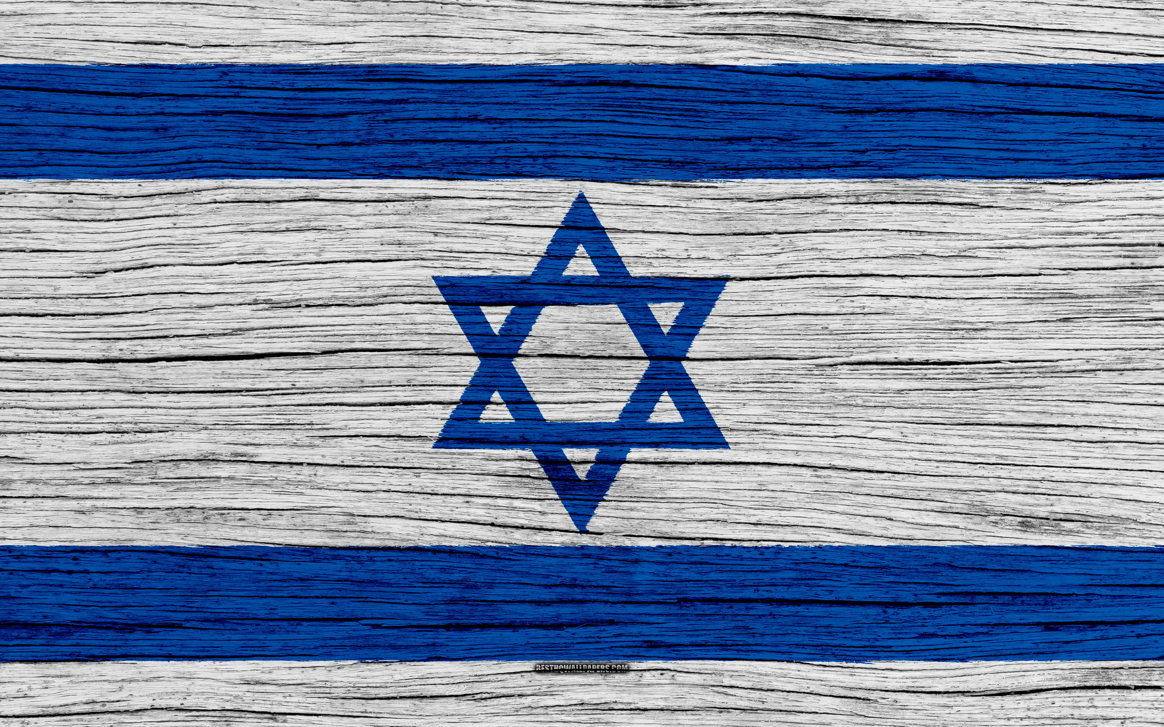 Israel Flag, wooden texture, weathered gray wood, 4K Desktop Wallpaper