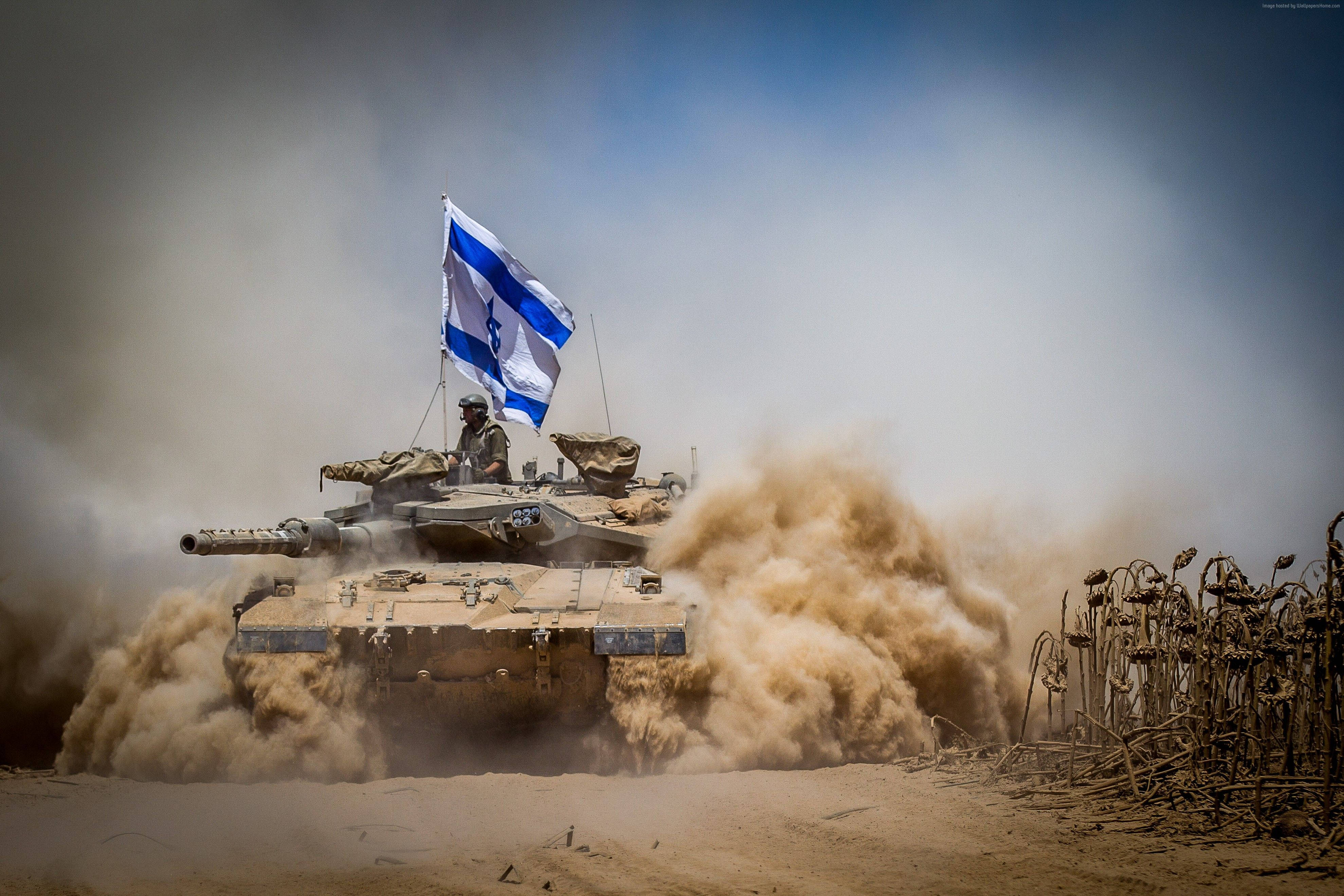 Israel Flag, tank, desert terrain, 4K Desktop Wallpaper