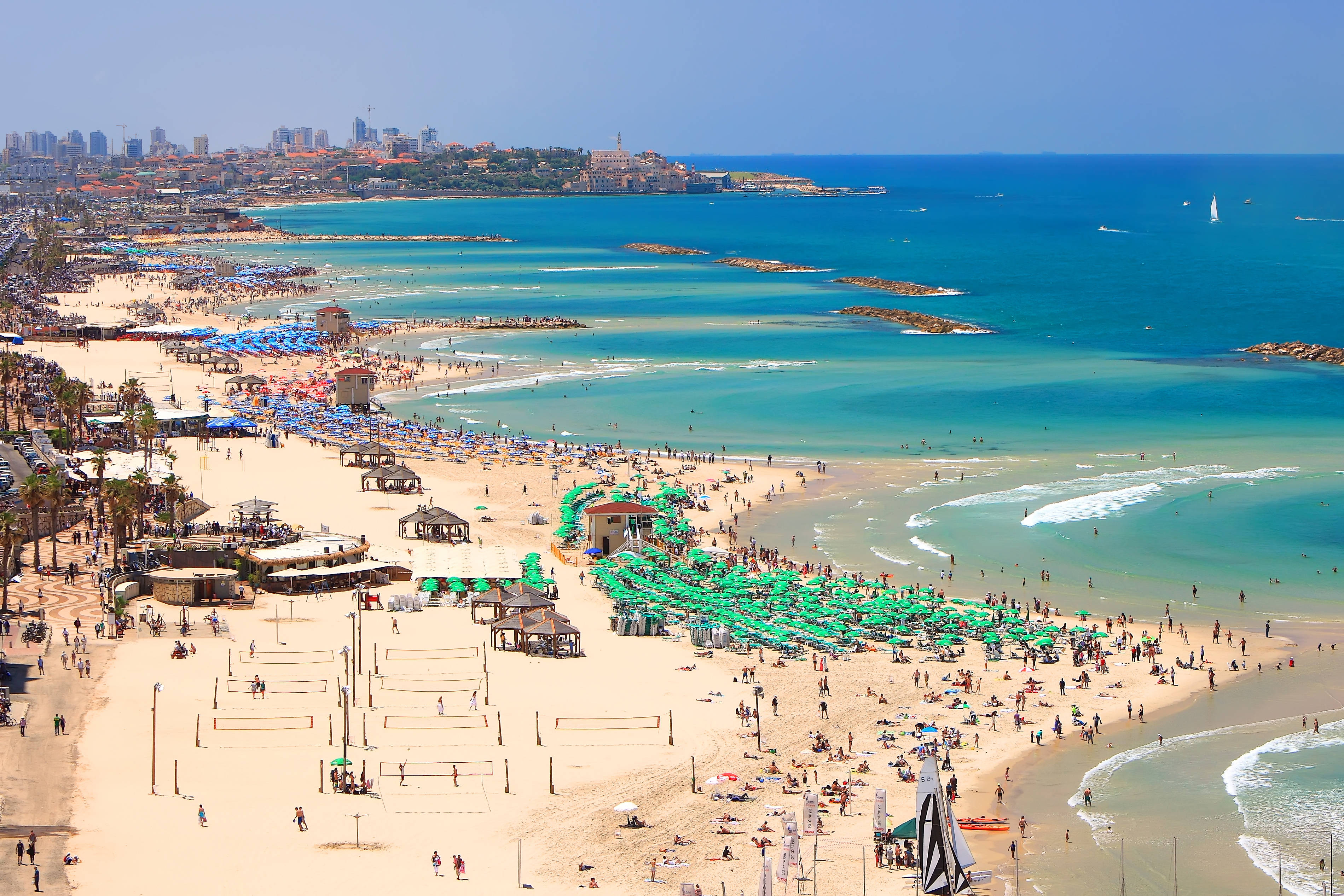 Israel, aerial view, sandy beach, 2K Desktop Wallpaper