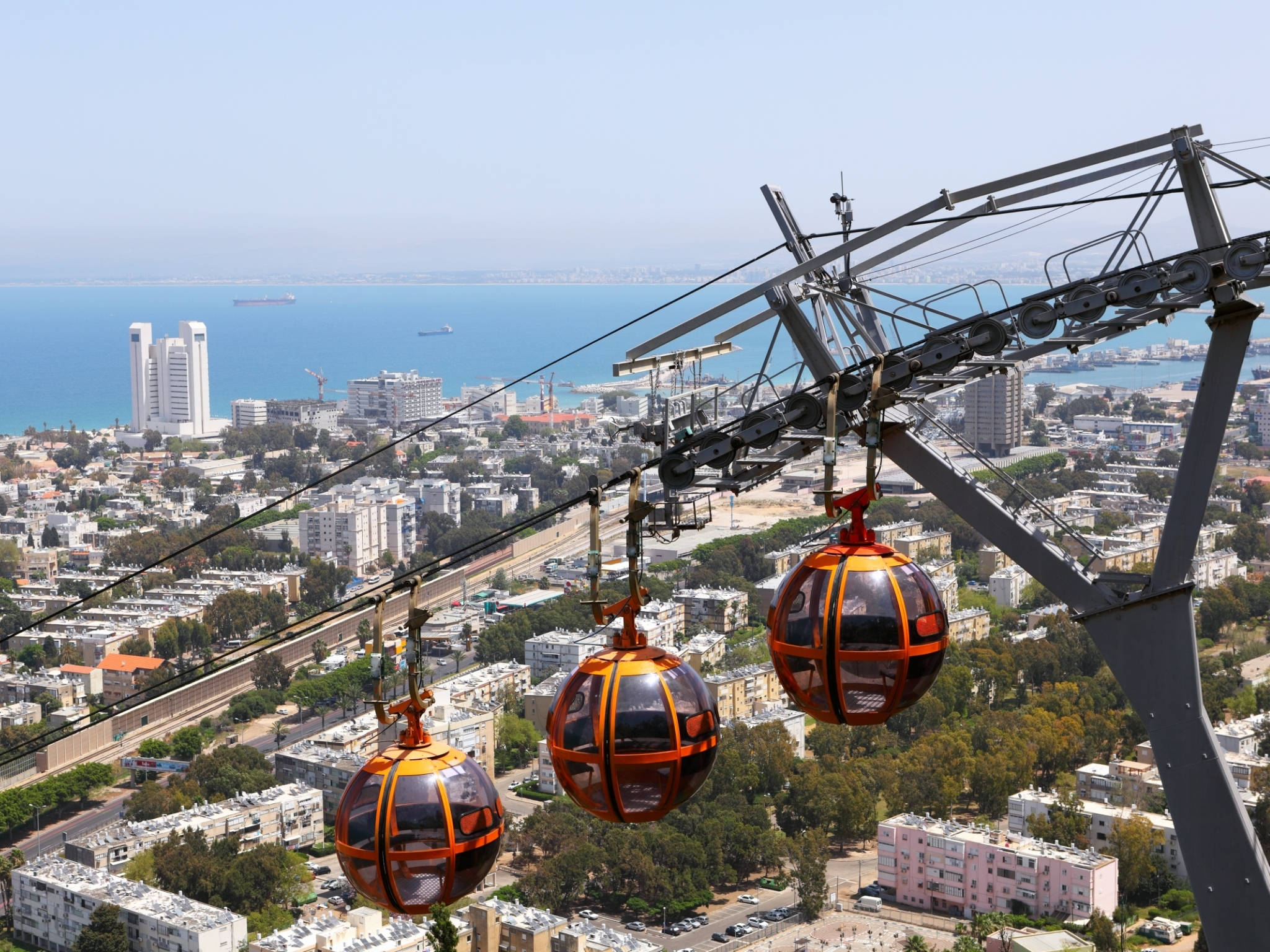 Israel, cable car, orange, Full HD Desktop Wallpaper
