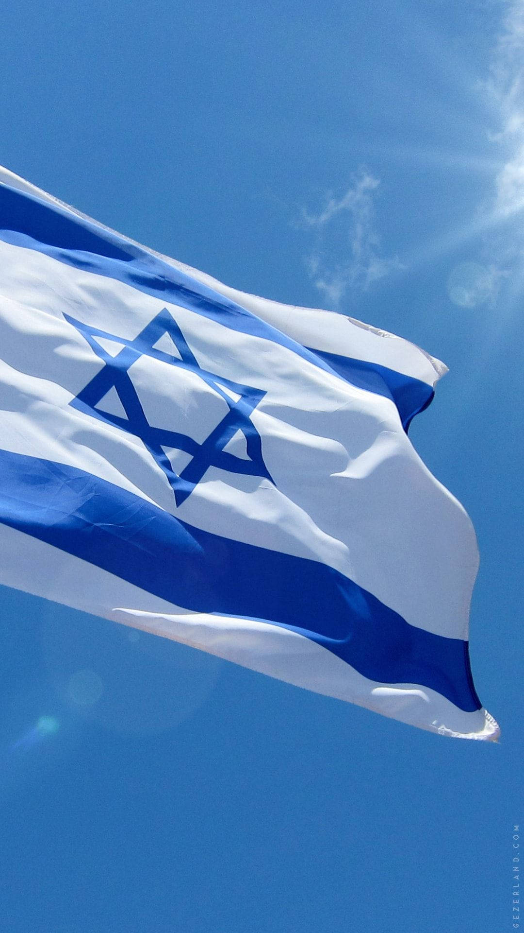 Israel flag, clear blue sky, sun flares, Full HD Phone Wallpaper