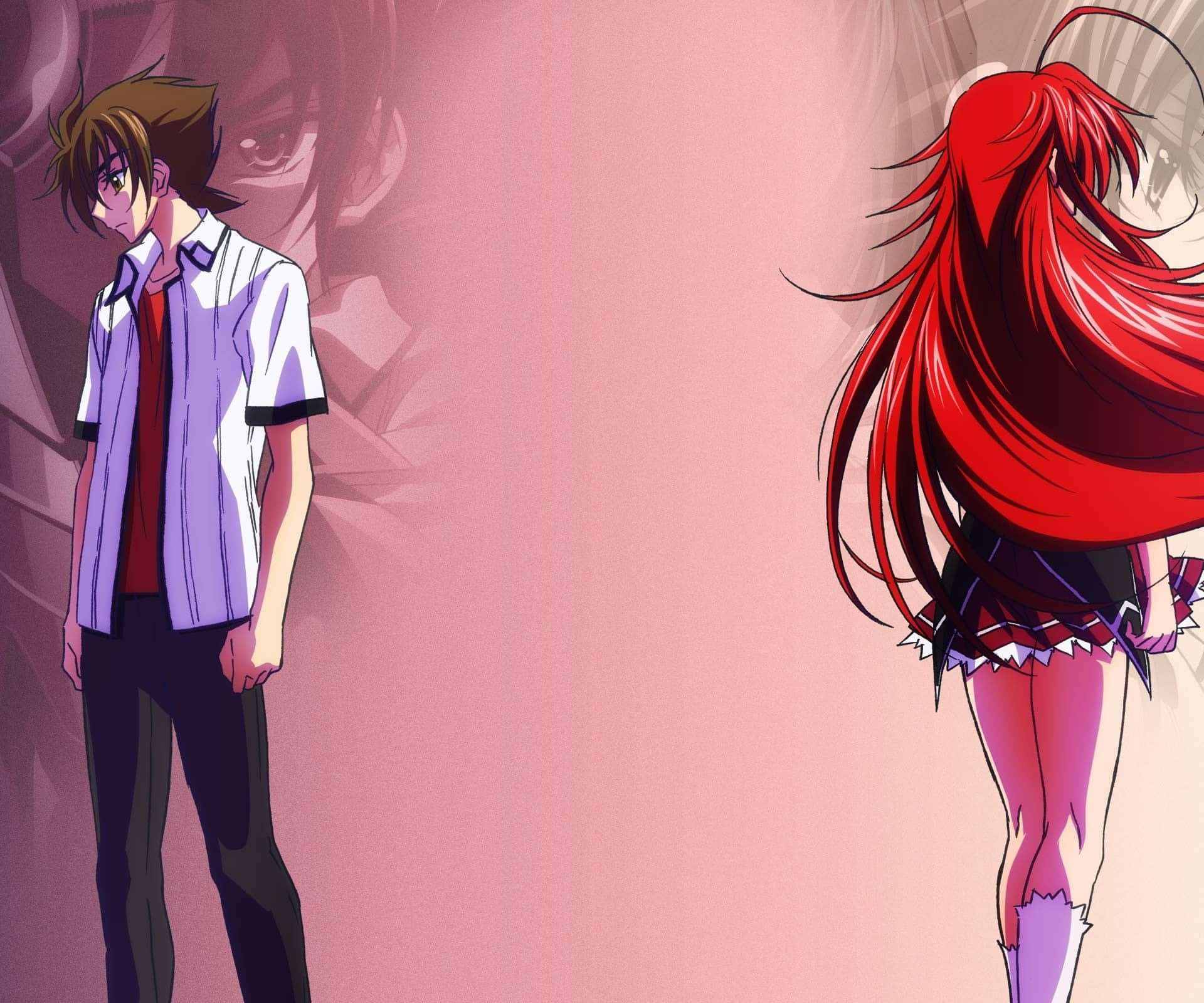Issei Hyoudou, mysterious red haired girl, white shirt, Full HD Desktop Wallpaper