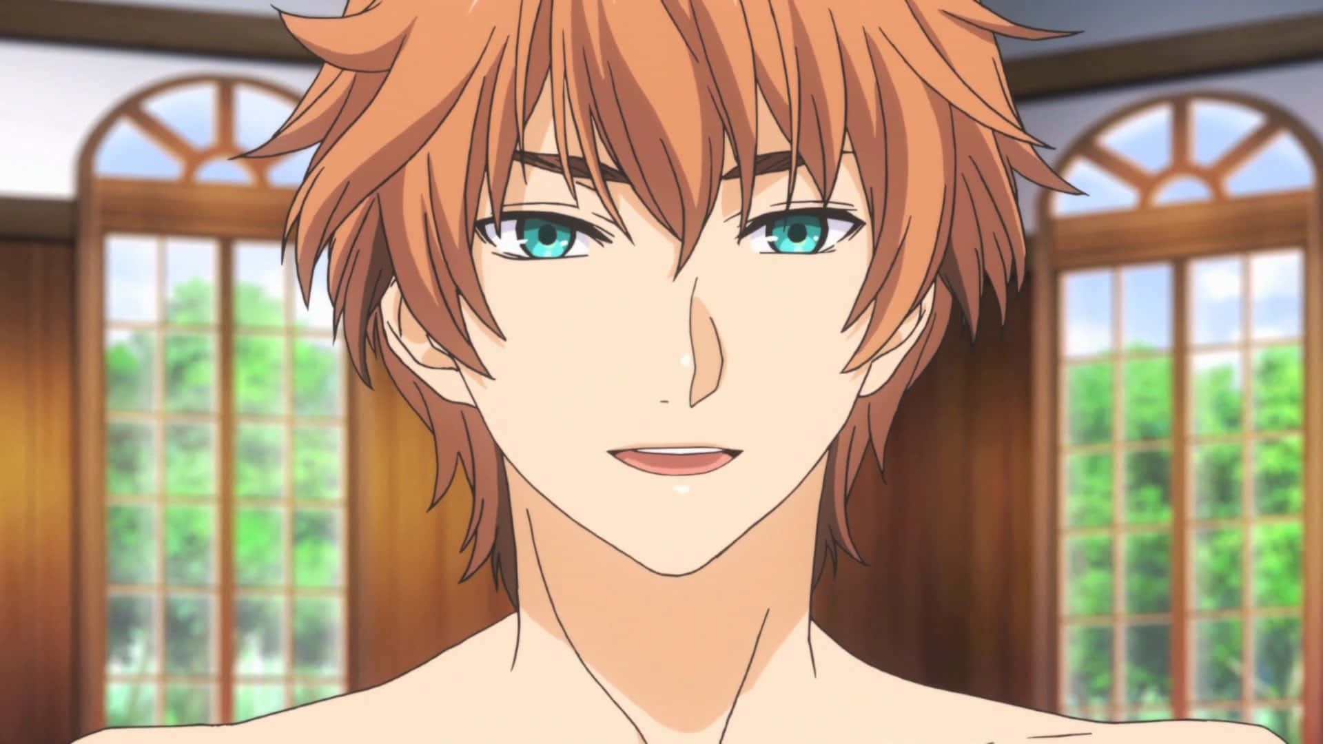 Isshiki Satoshi, spiky orange hair, bright green eyes, Full HD Desktop Wallpaper
