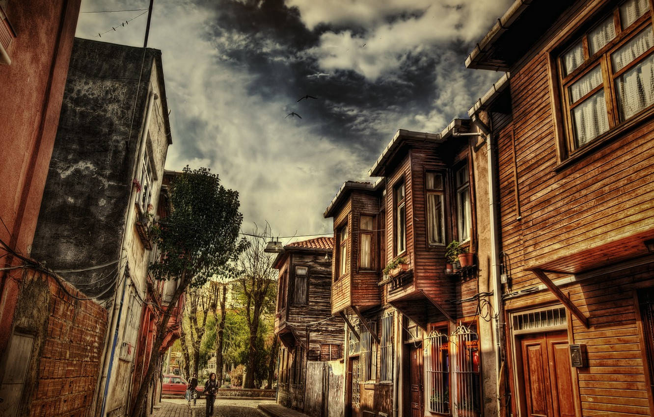 vintage wooden houses, Istanbul, narrow alleyway, HD Desktop Wallpaper