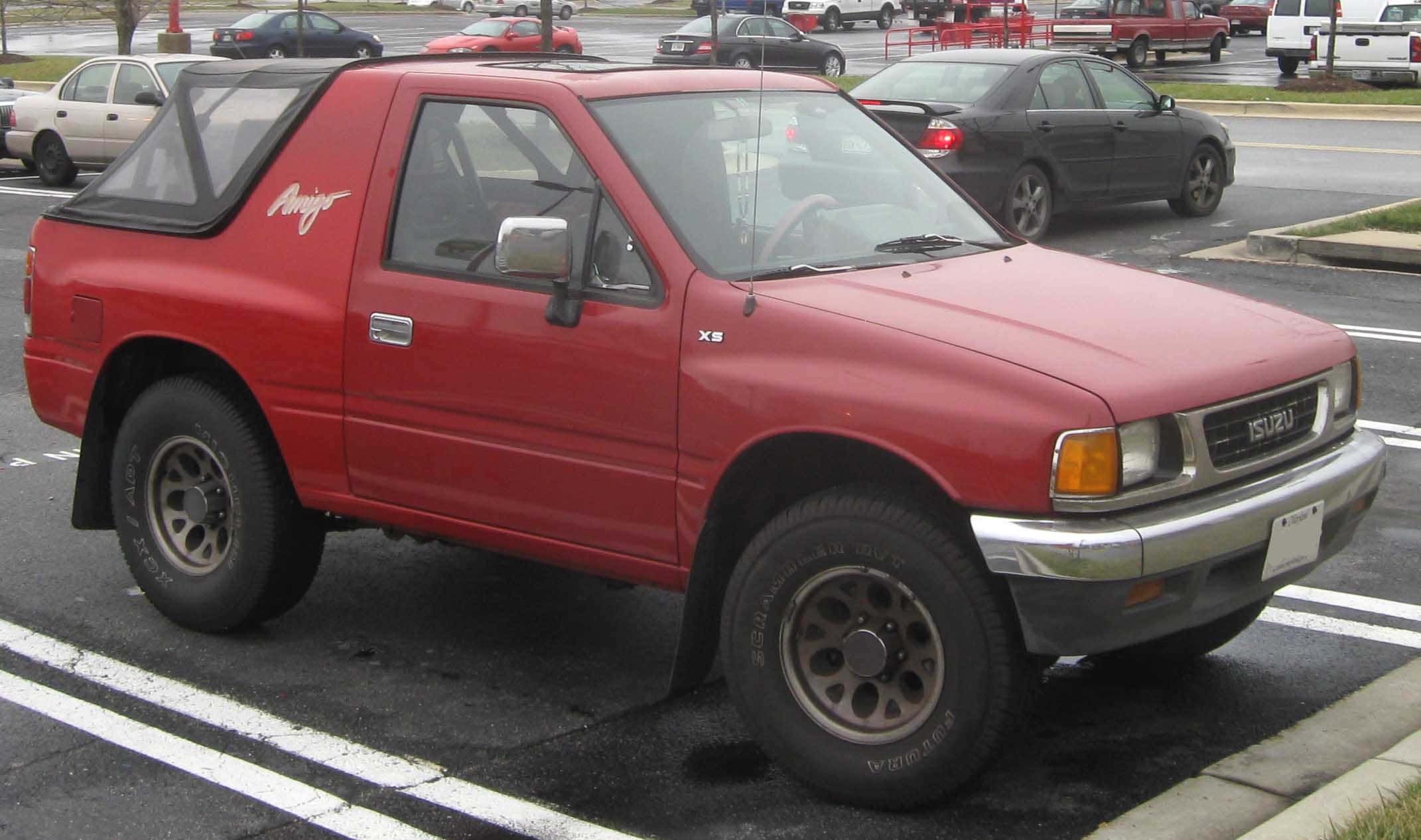 Red Isuzu Amigo, pickup truck, black soft top, Full HD Desktop Wallpaper