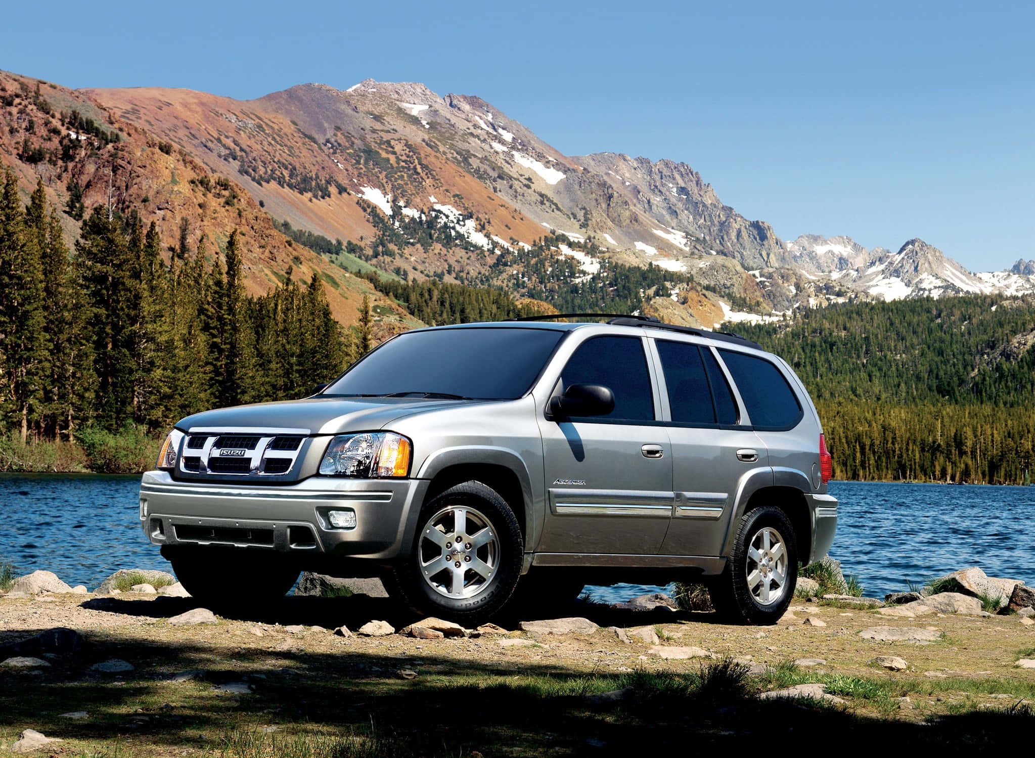 Isuzu Ascender, silver, serene lake, Full HD Desktop Wallpaper