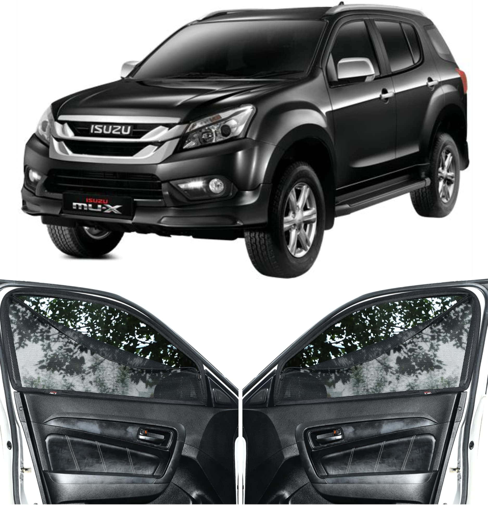 Isuzu Mu-X, black, mesh window shades, Full HD Phone Wallpaper