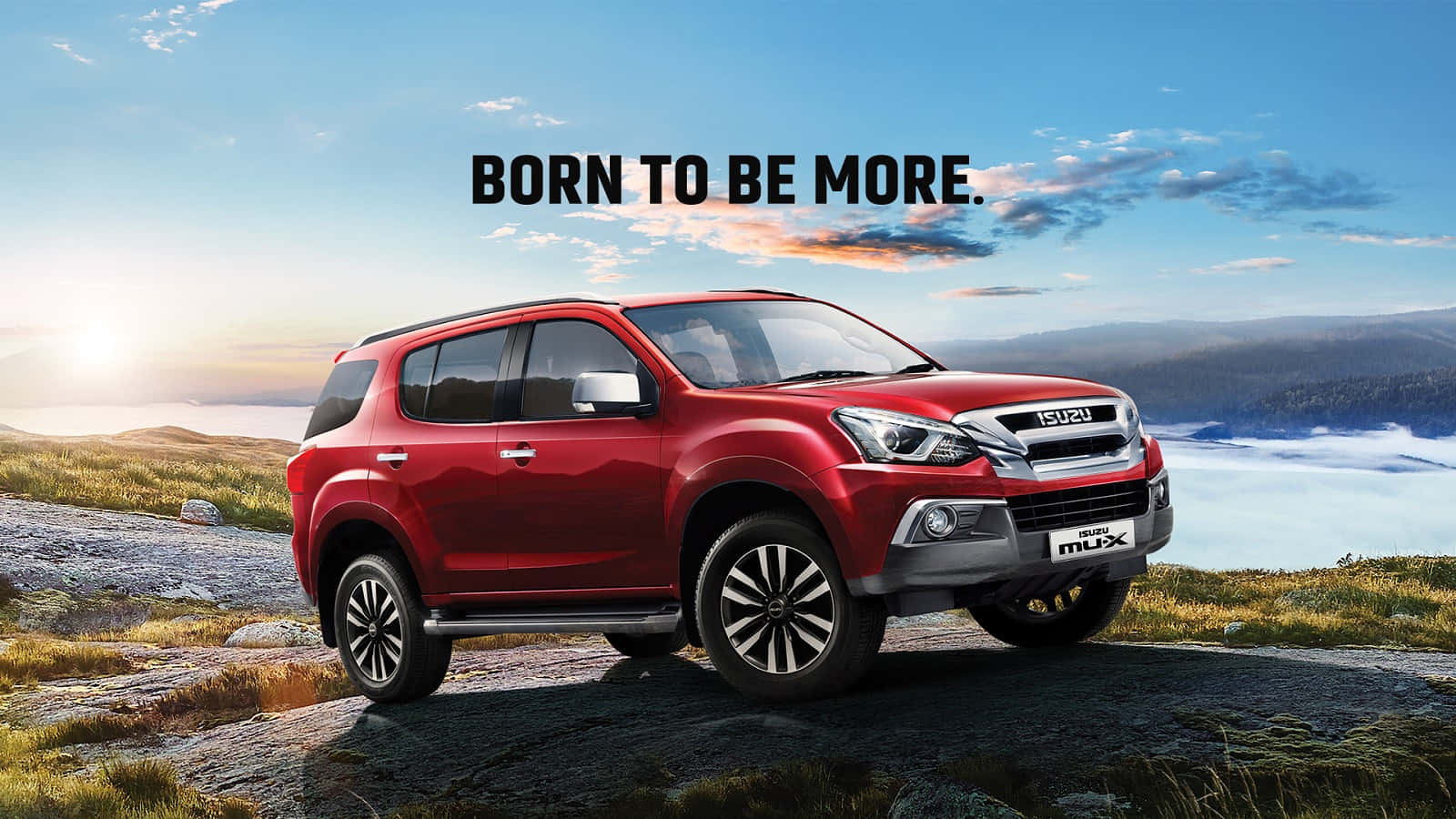 Isuzu Mu-x, vibrant red, rocky hillside, HD Desktop Wallpaper