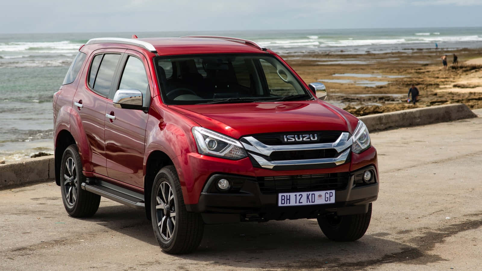 Isuzu MU-X, glossy red, coastal road, HD Desktop Wallpaper