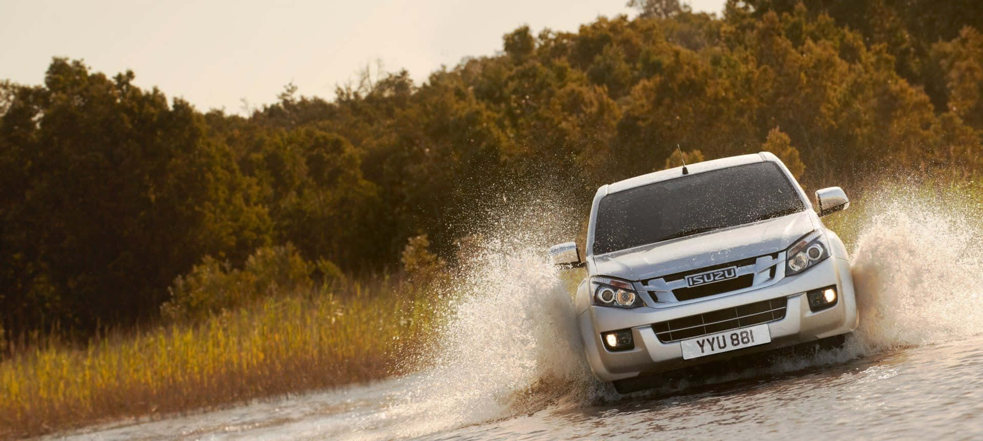 Isuzu MU-X, white, shallow water, Full HD Desktop Wallpaper