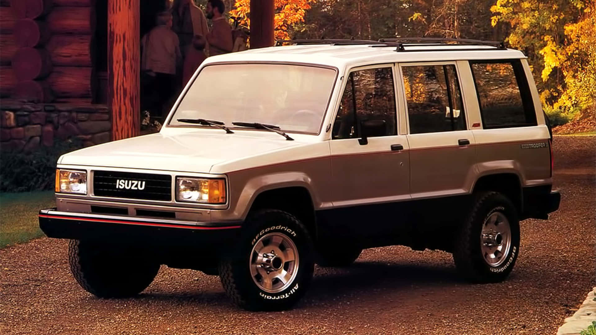 Isuzu Trooper, white and tan, gravel driveway, Full HD Desktop Wallpaper