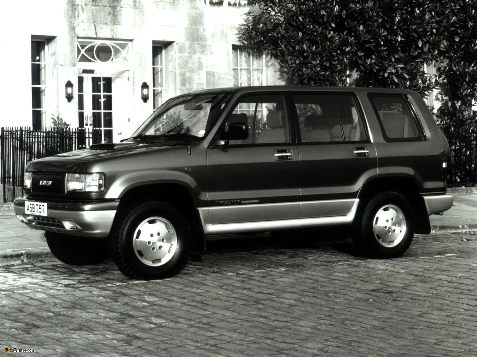 Isuzu Trooper, black and white photo, dark SUV, HD Desktop Wallpaper