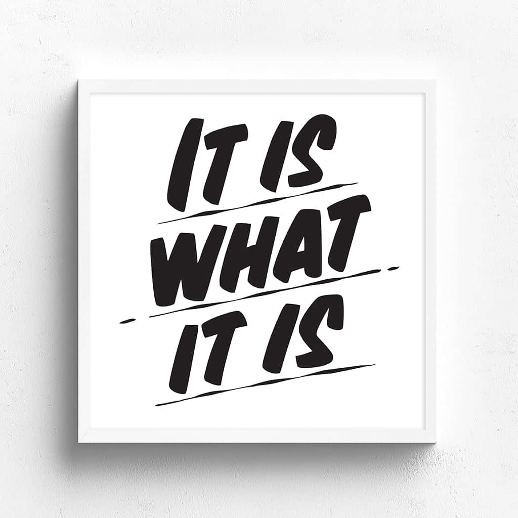 It Is What It Is, black brushstroke text, white background, SD Desktop Wallpaper