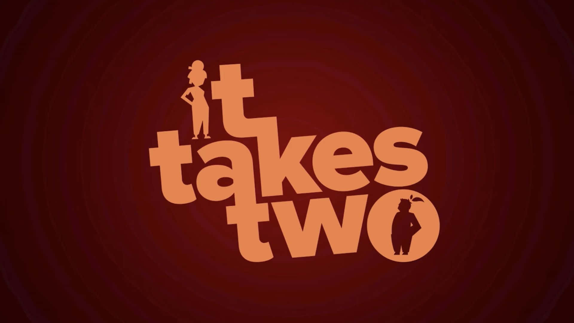 It Takes Two, bold orange text, silhouetted figures, Full HD Desktop Wallpaper