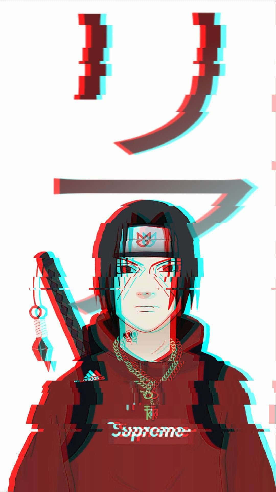Itachi Aesthetic, red Supreme hoodie jacket, glitchy red and cyan distortion, Full HD Phone Wallpaper