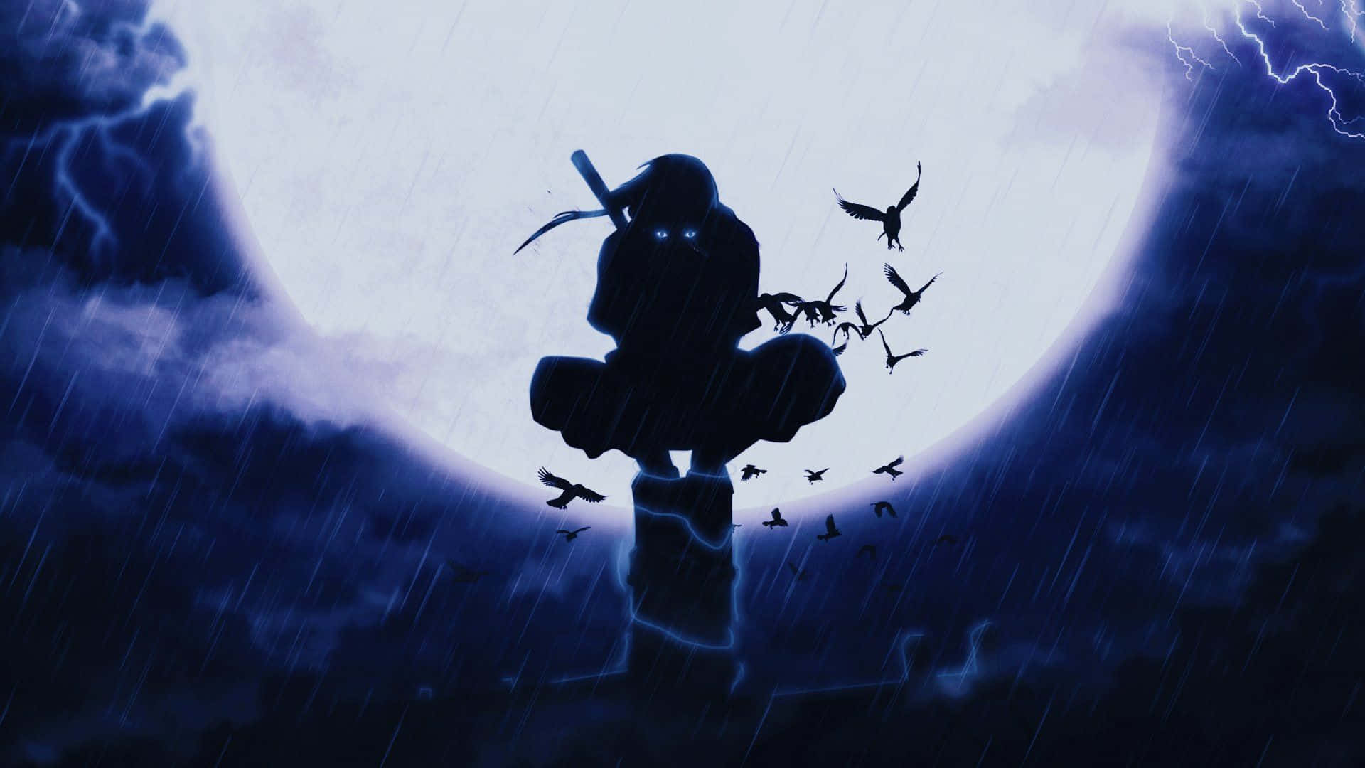 Itachi Aesthetic, ninja silhouette, glowing eyes, Full HD Desktop Wallpaper